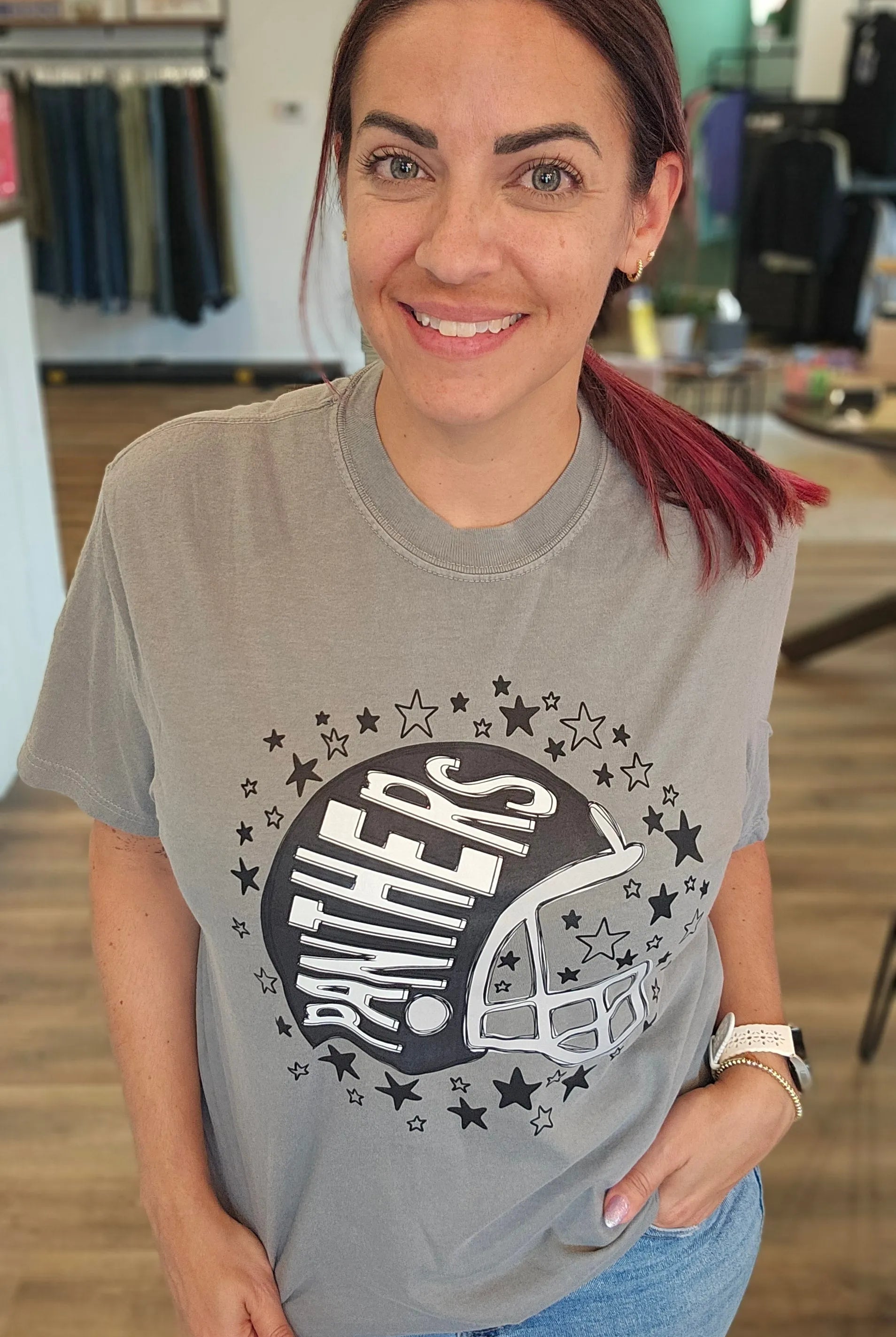 Shop Pickerington Starry Helmet Graphic Tee- at Ruby Joy Boutique, a Women's Clothing Store in Pickerington, Ohio