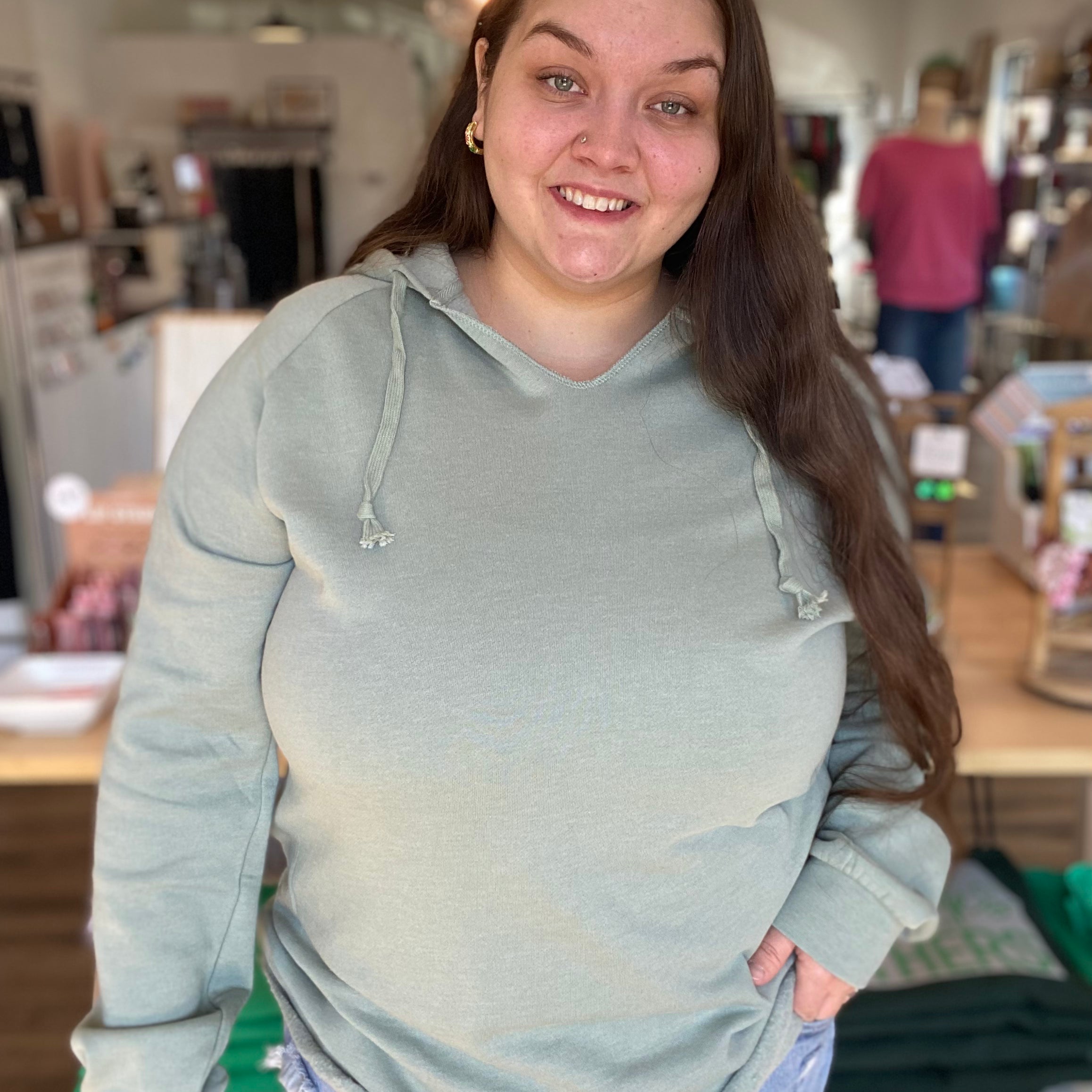 Shop Pigment Dyed Hoodie - Sage- at Ruby Joy Boutique, a Women's Clothing Store in Pickerington, Ohio