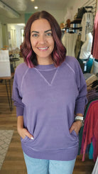 Shop Pigment Dyed Pullover with Pockets - Lilac- at Ruby Joy Boutique, a Women's Clothing Store in Pickerington, Ohio