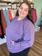 Shop Pigment Dyed Pullover with Pockets - Lilac- at Ruby Joy Boutique, a Women's Clothing Store in Pickerington, Ohio
