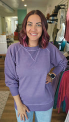 Shop Pigment Dyed Pullover with Pockets - Lilac-Small at Ruby Joy Boutique, a Women's Clothing Store in Pickerington, Ohio