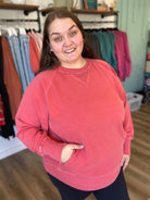 Shop Pigment Dyed Pullover with Pockets - Ruby- at Ruby Joy Boutique, a Women's Clothing Store in Pickerington, Ohio