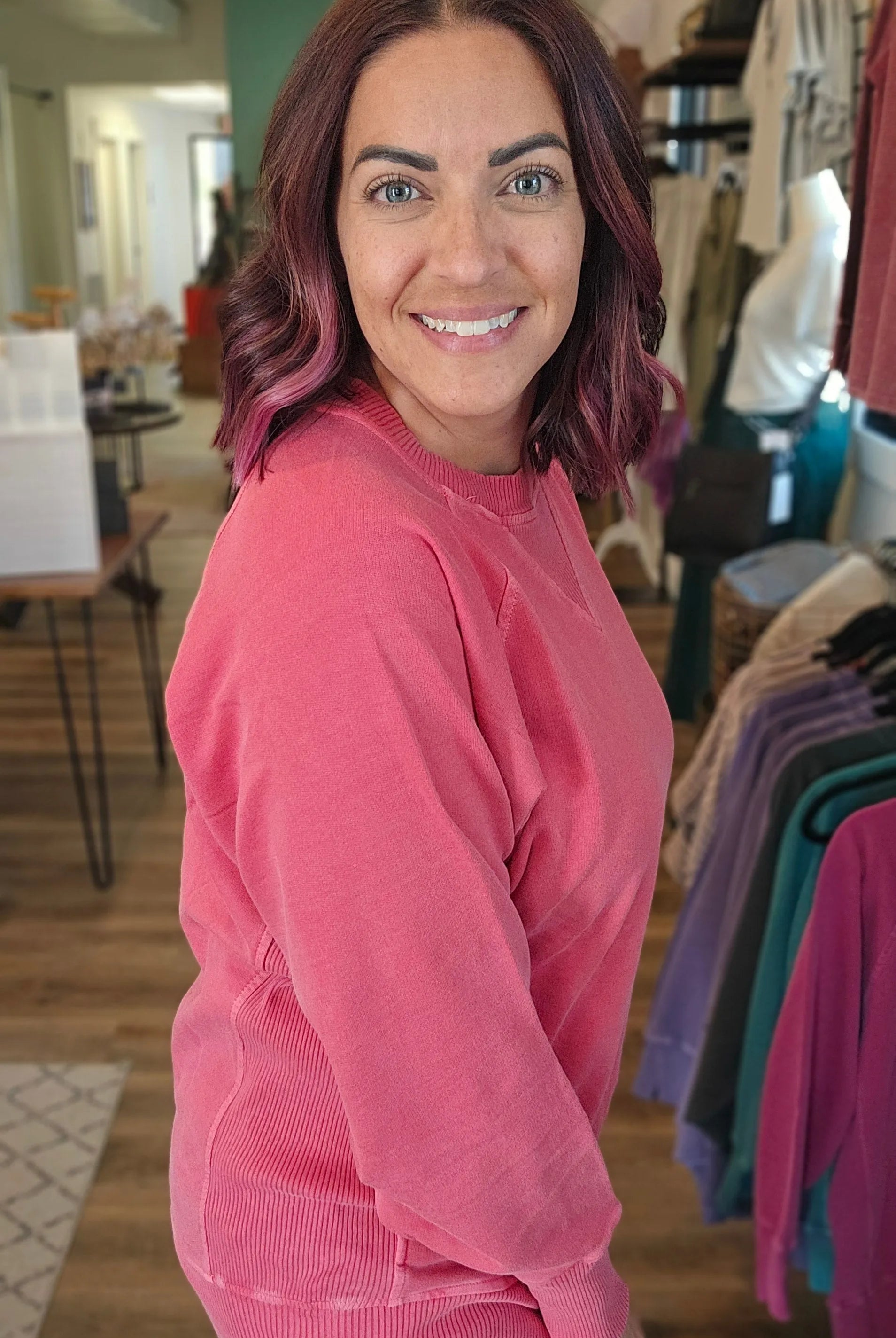 Shop Pigment Dyed Pullover with Pockets - Ruby- at Ruby Joy Boutique, a Women's Clothing Store in Pickerington, Ohio