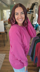 Shop Pigment Dyed Pullover with Pockets - Wine- at Ruby Joy Boutique, a Women's Clothing Store in Pickerington, Ohio
