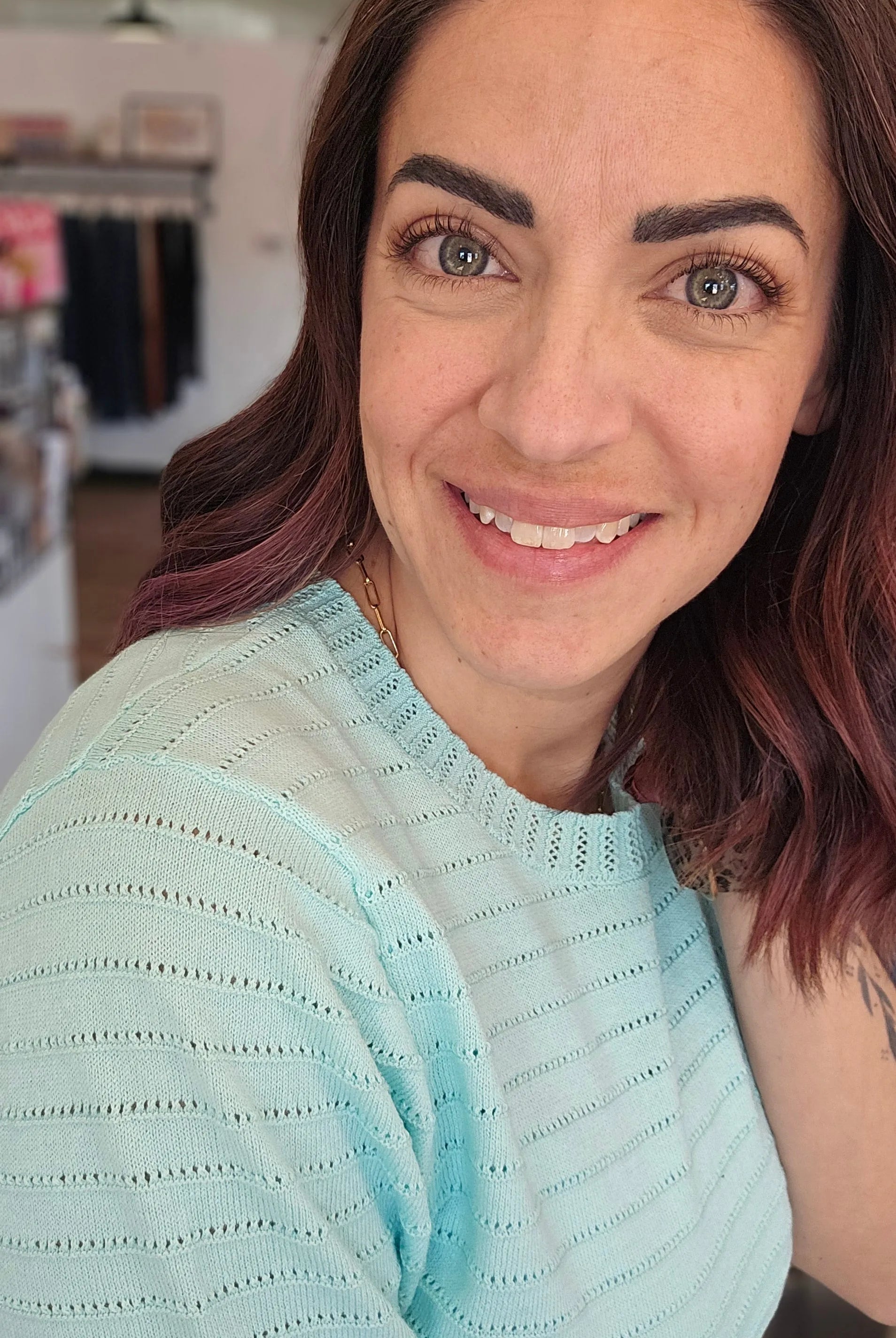 Shop Pointelle Knit Short Sleeve Sweater - Mint- at Ruby Joy Boutique, a Women's Clothing Store in Pickerington, Ohio