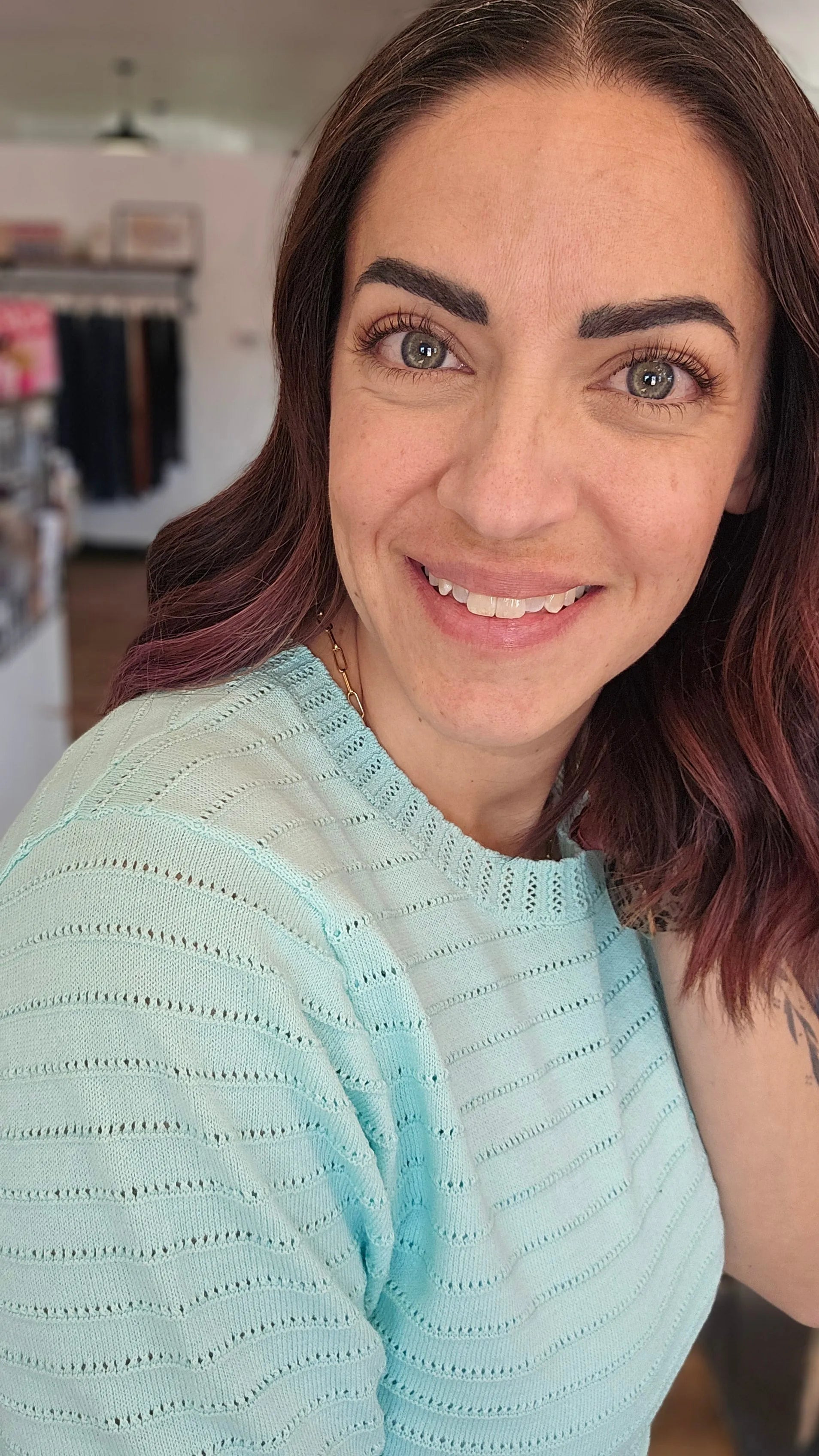 Shop Pointelle Knit Short Sleeve Sweater - Mint- at Ruby Joy Boutique, a Women's Clothing Store in Pickerington, Ohio