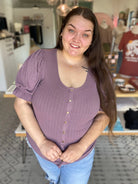 Shop Pointelle Puff Sleeve Snap Front Top- at Ruby Joy Boutique, a Women's Clothing Store in Pickerington, Ohio