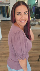 Shop Pointelle Puff Sleeve Snap Front Top- at Ruby Joy Boutique, a Women's Clothing Store in Pickerington, Ohio