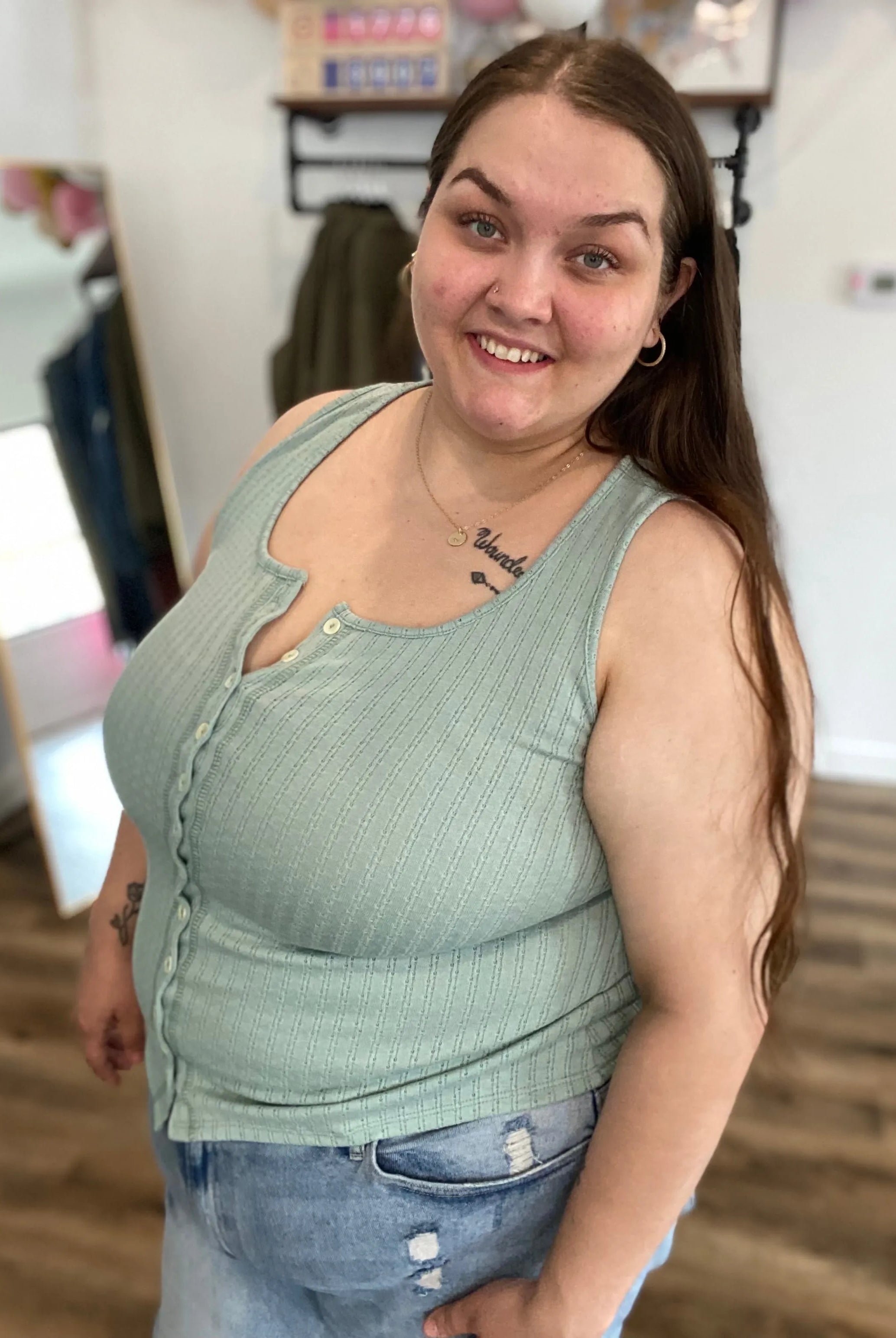 Shop Pointelle Tank Top - Sage- at Ruby Joy Boutique, a Women's Clothing Store in Pickerington, Ohio