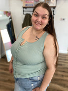 Shop Pointelle Tank Top - Sage- at Ruby Joy Boutique, a Women's Clothing Store in Pickerington, Ohio
