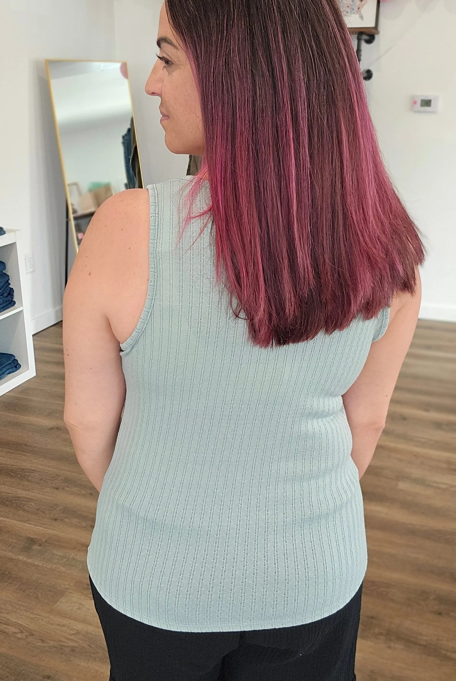 Shop Pointelle Tank Top - Sage- at Ruby Joy Boutique, a Women's Clothing Store in Pickerington, Ohio