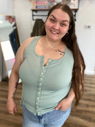 Shop Pointelle Tank Top - Sage- at Ruby Joy Boutique, a Women's Clothing Store in Pickerington, Ohio
