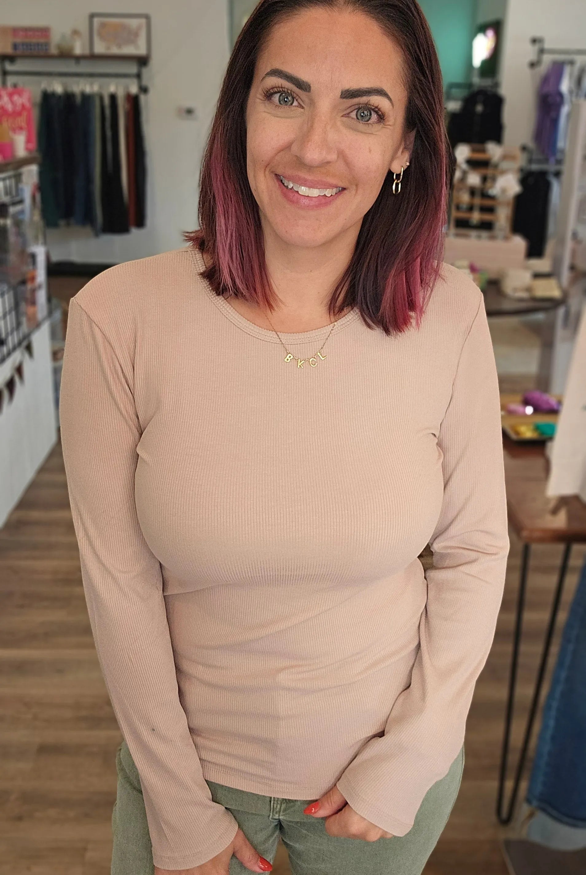 Shop Premium Ribbed Crew Neck - Bisque- at Ruby Joy Boutique, a Women's Clothing Store in Pickerington, Ohio
