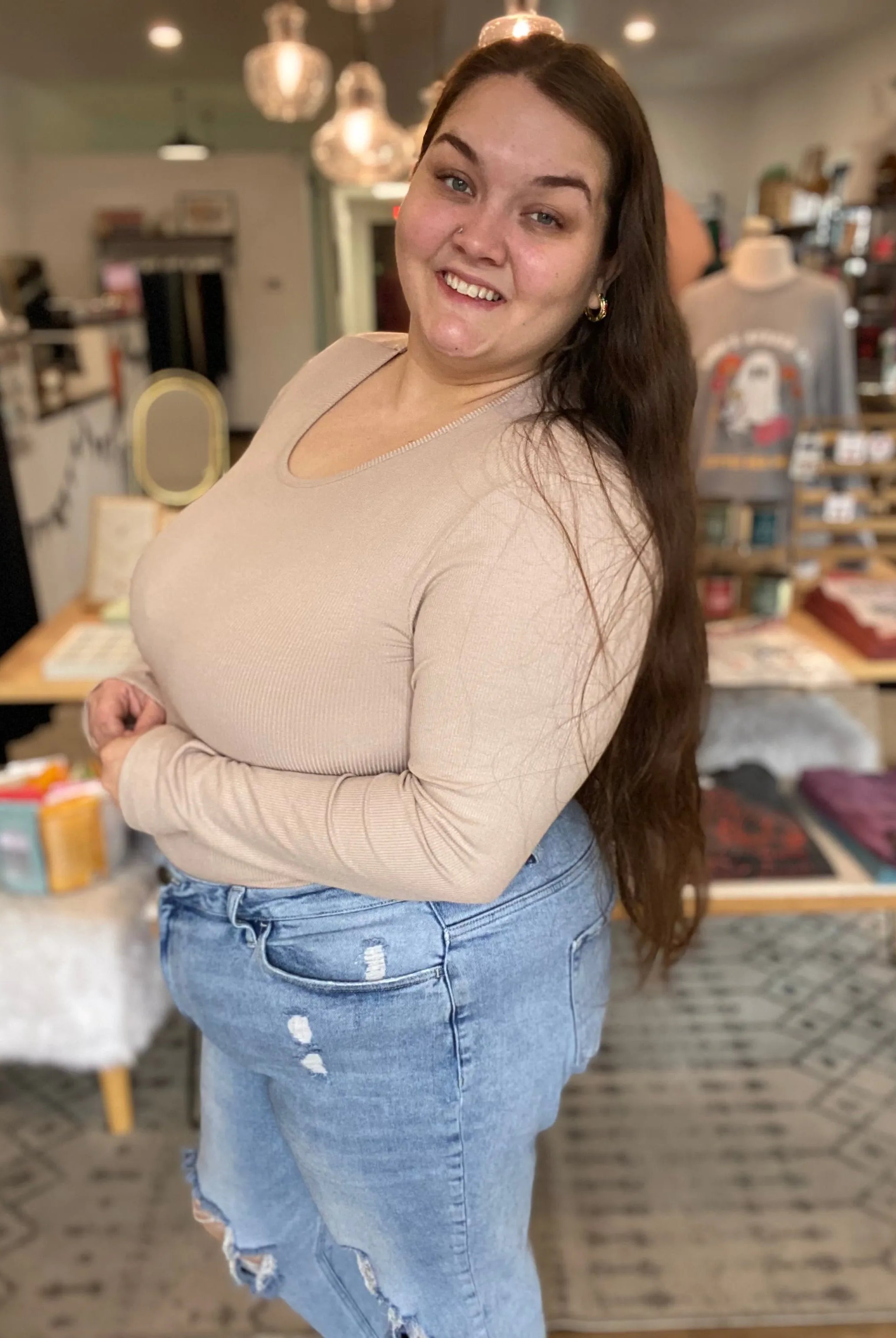Shop Premium Ribbed Crew Neck - Bisque- at Ruby Joy Boutique, a Women's Clothing Store in Pickerington, Ohio