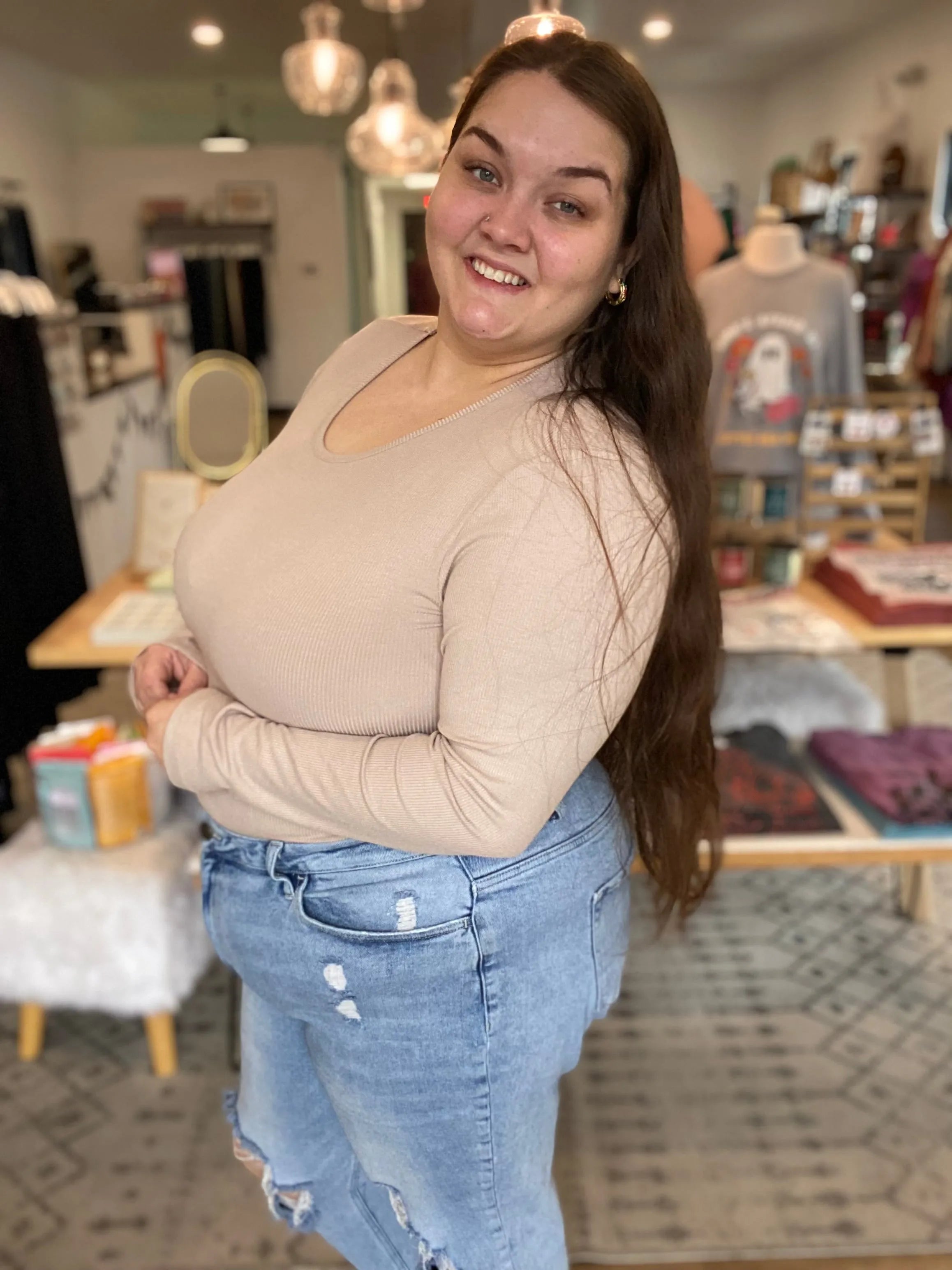 Shop Premium Ribbed Crew Neck - Bisque- at Ruby Joy Boutique, a Women's Clothing Store in Pickerington, Ohio