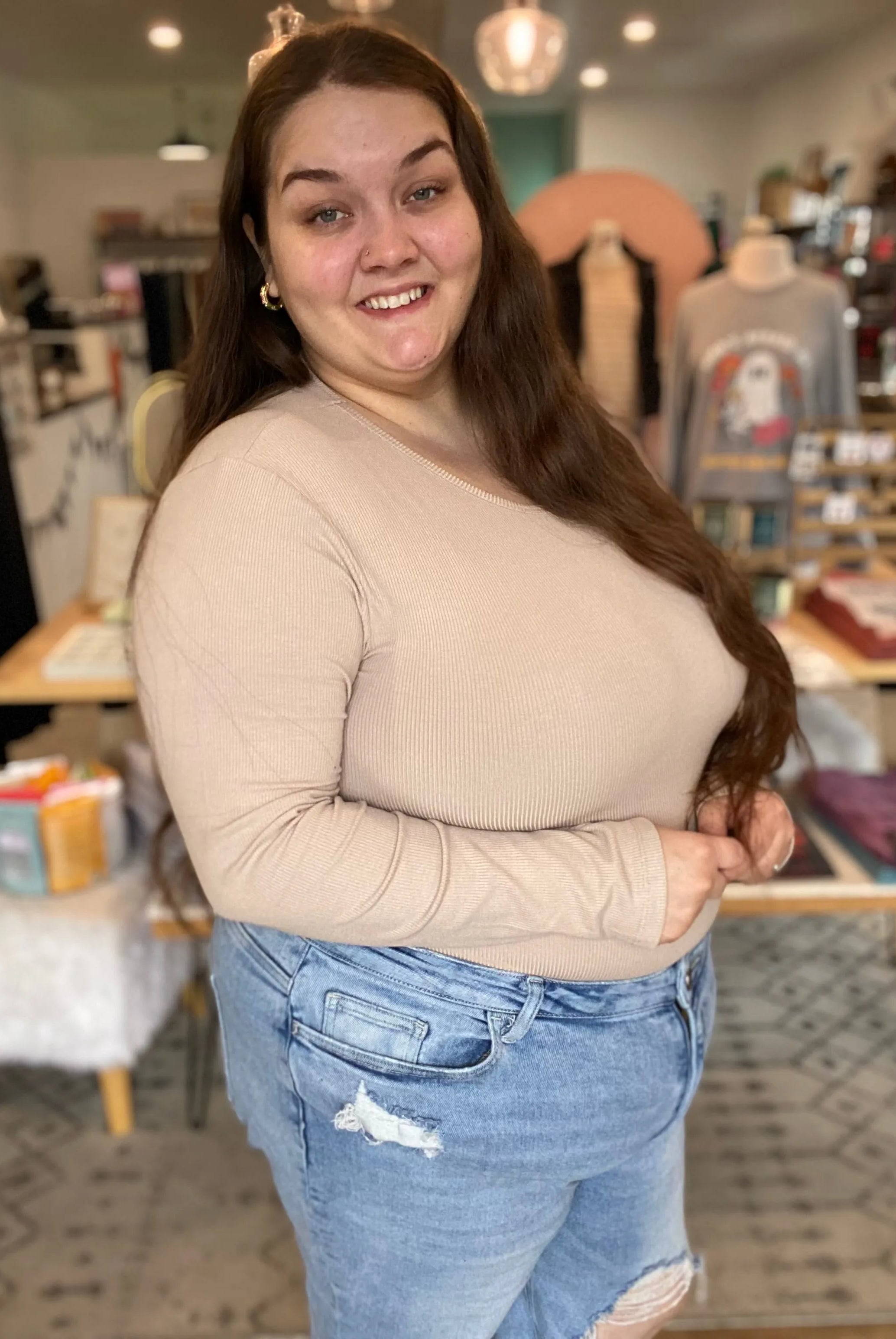 Shop Premium Ribbed Crew Neck - Bisque- at Ruby Joy Boutique, a Women's Clothing Store in Pickerington, Ohio