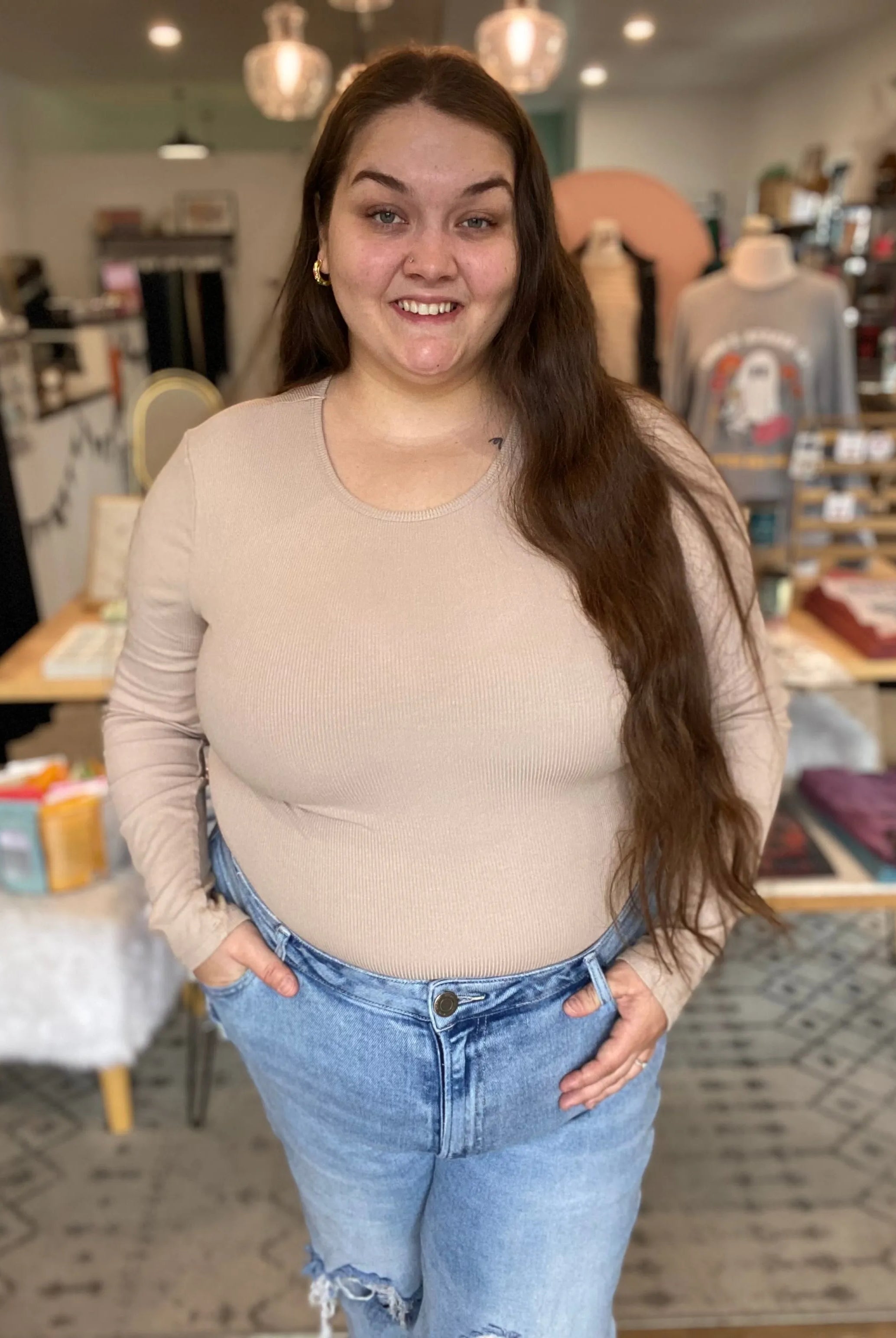 Shop Premium Ribbed Crew Neck - Bisque-XL at Ruby Joy Boutique, a Women's Clothing Store in Pickerington, Ohio