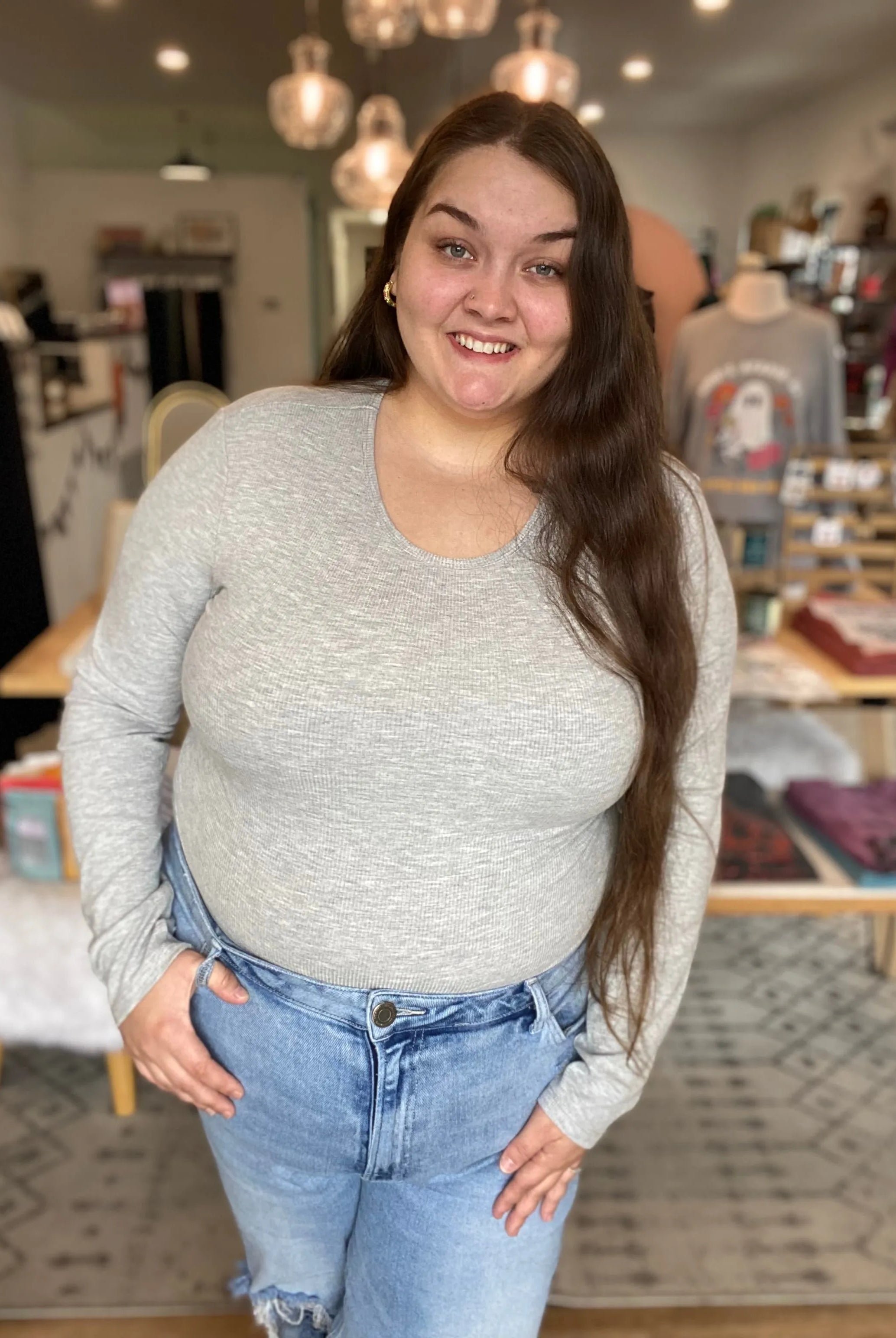 Shop Premium Ribbed Crew Neck - Heather Grey-XL at Ruby Joy Boutique, a Women's Clothing Store in Pickerington, Ohio