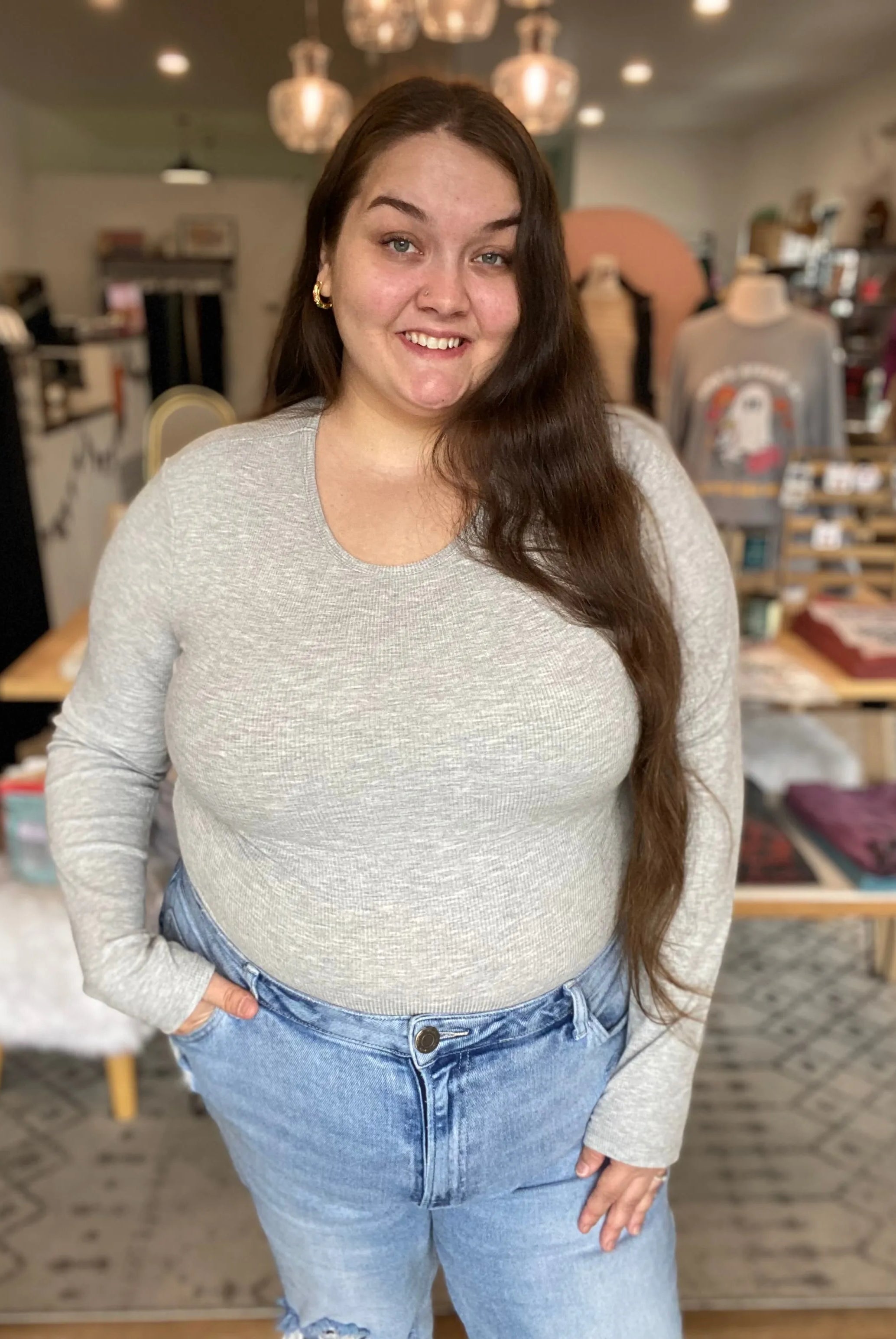 Shop Premium Ribbed Crew Neck - Heather Grey- at Ruby Joy Boutique, a Women's Clothing Store in Pickerington, Ohio