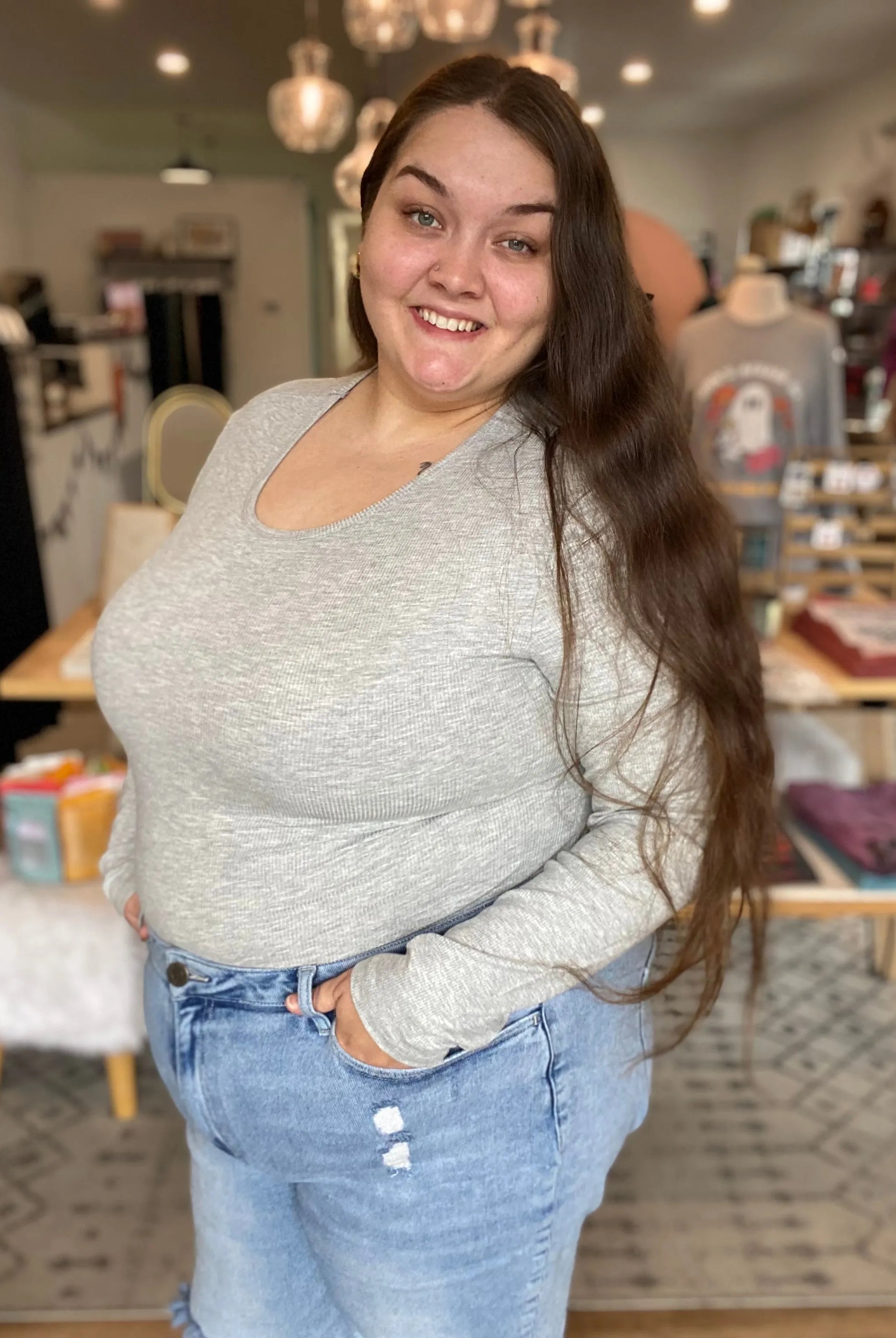 Shop Premium Ribbed Crew Neck - Heather Grey- at Ruby Joy Boutique, a Women's Clothing Store in Pickerington, Ohio