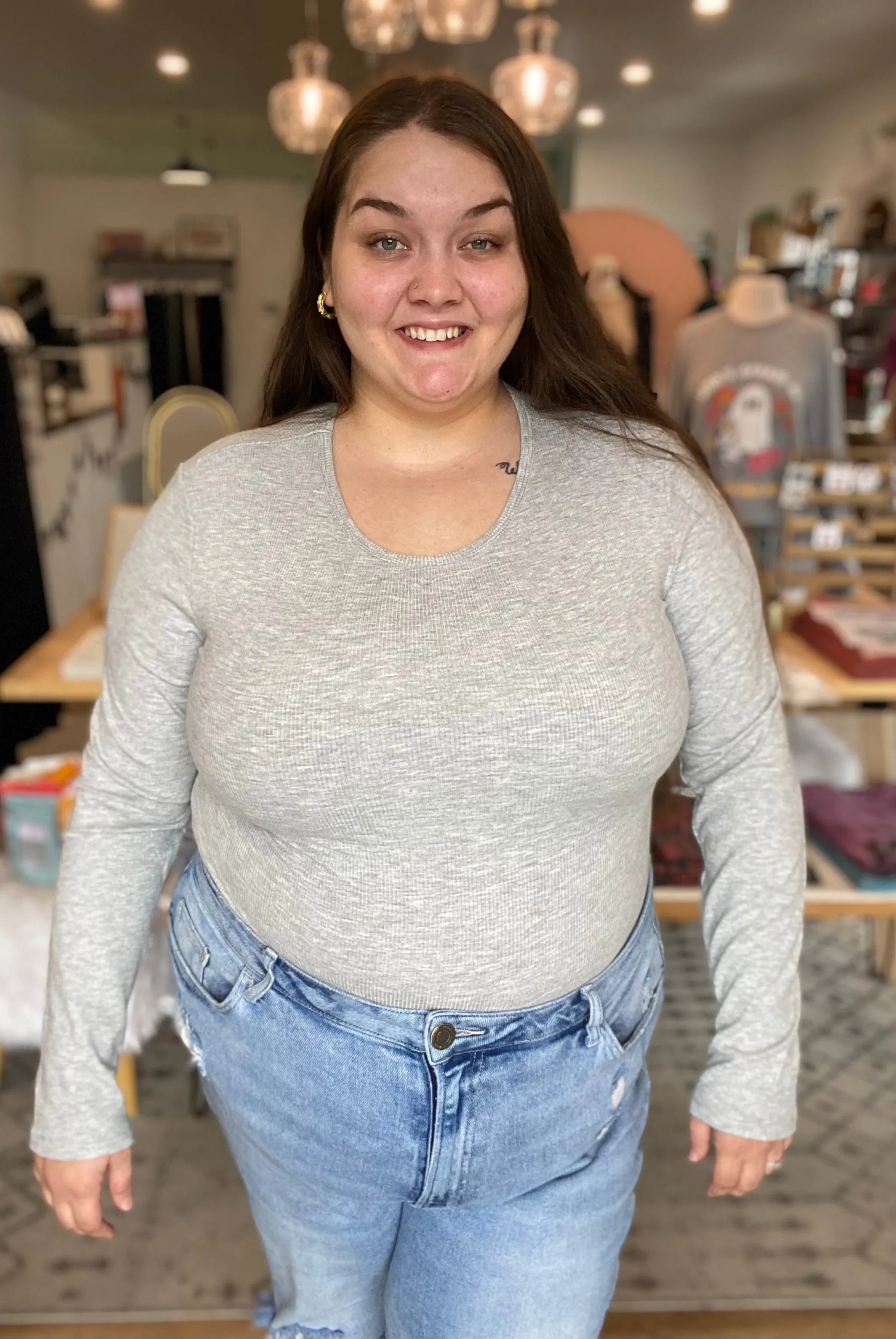 Shop Premium Ribbed Crew Neck - Heather Grey- at Ruby Joy Boutique, a Women's Clothing Store in Pickerington, Ohio