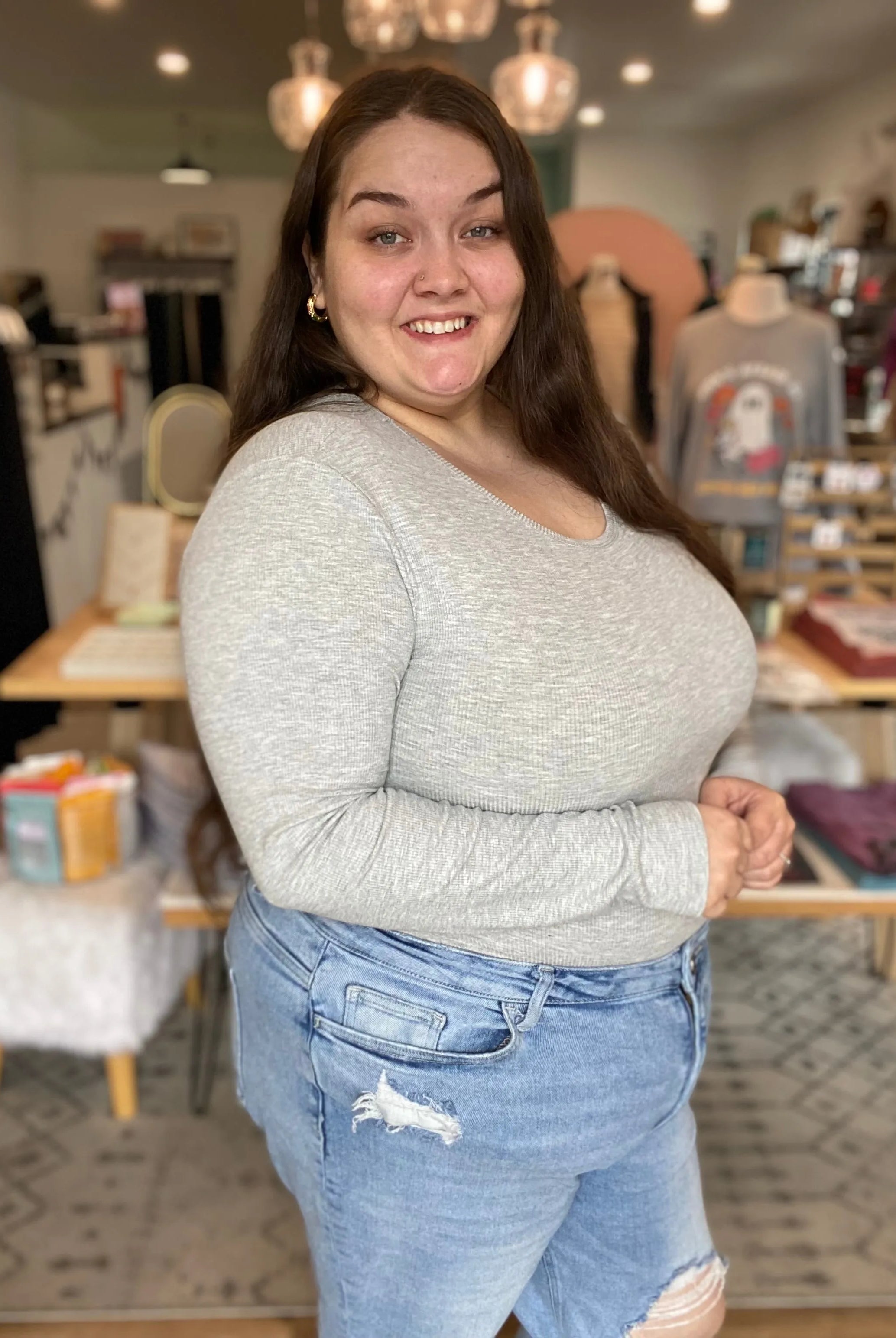 Shop Premium Ribbed Crew Neck - Heather Grey- at Ruby Joy Boutique, a Women's Clothing Store in Pickerington, Ohio