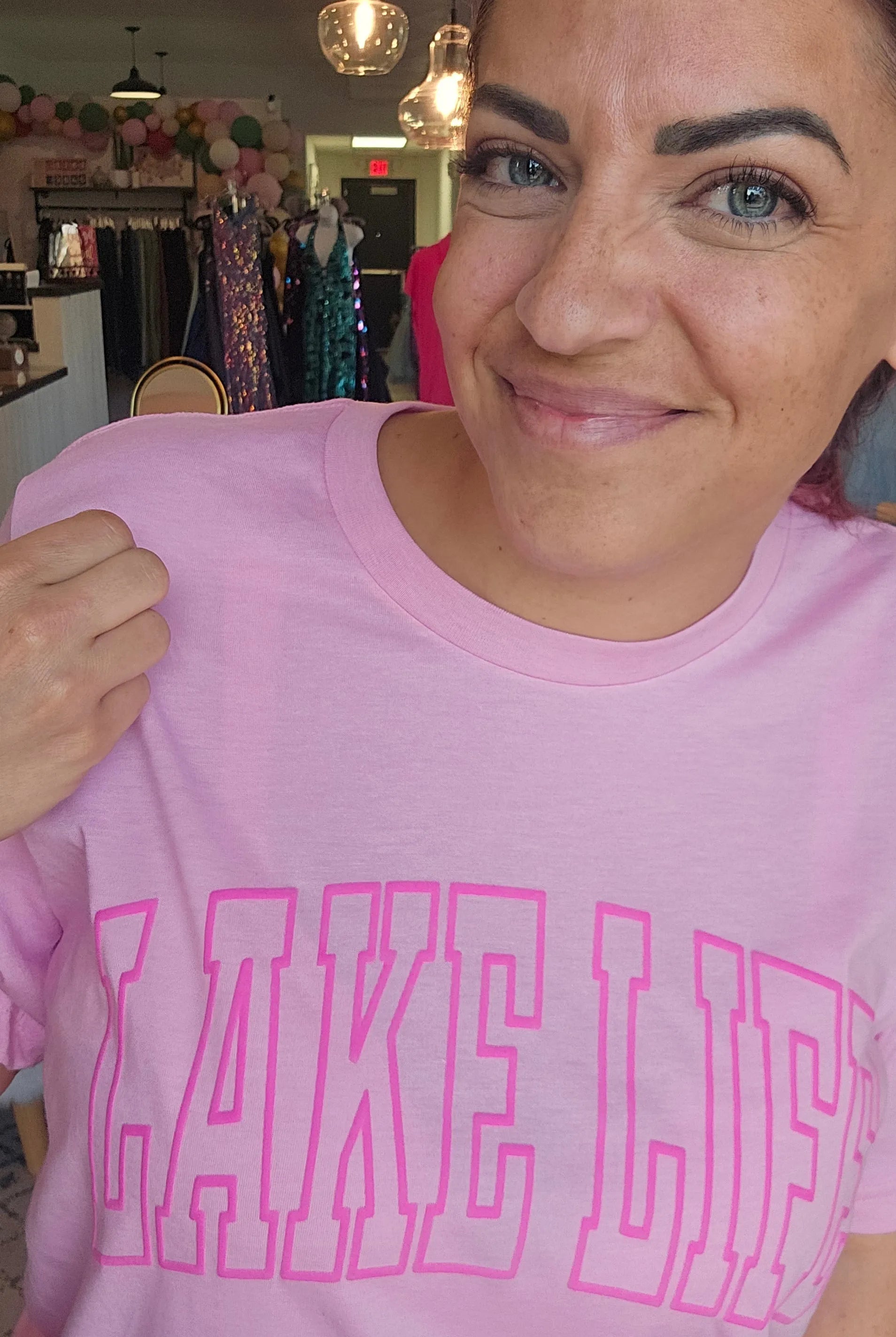 Shop Puff Print Lake Life Graphic Tee- at Ruby Joy Boutique, a Women's Clothing Store in Pickerington, Ohio