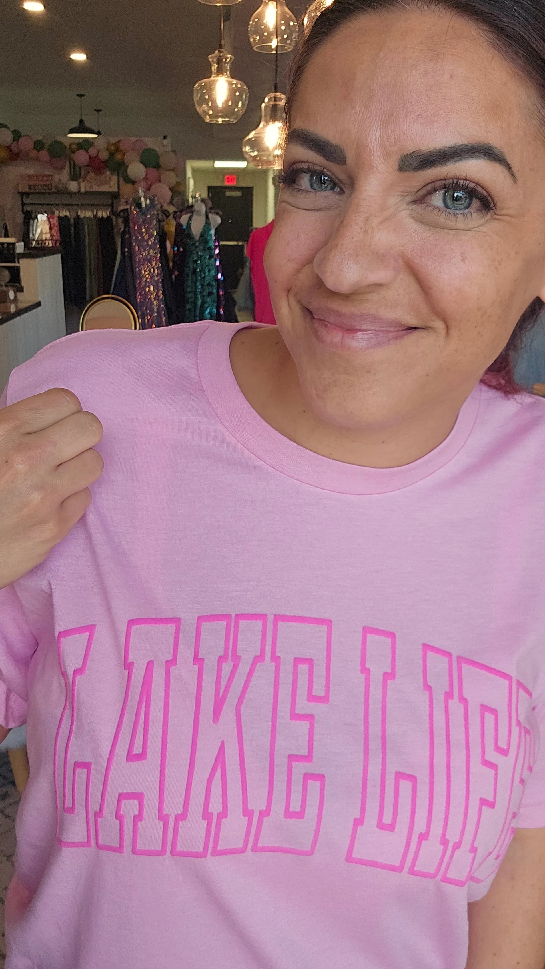 Shop Puff Print Lake Life Graphic Tee- at Ruby Joy Boutique, a Women's Clothing Store in Pickerington, Ohio