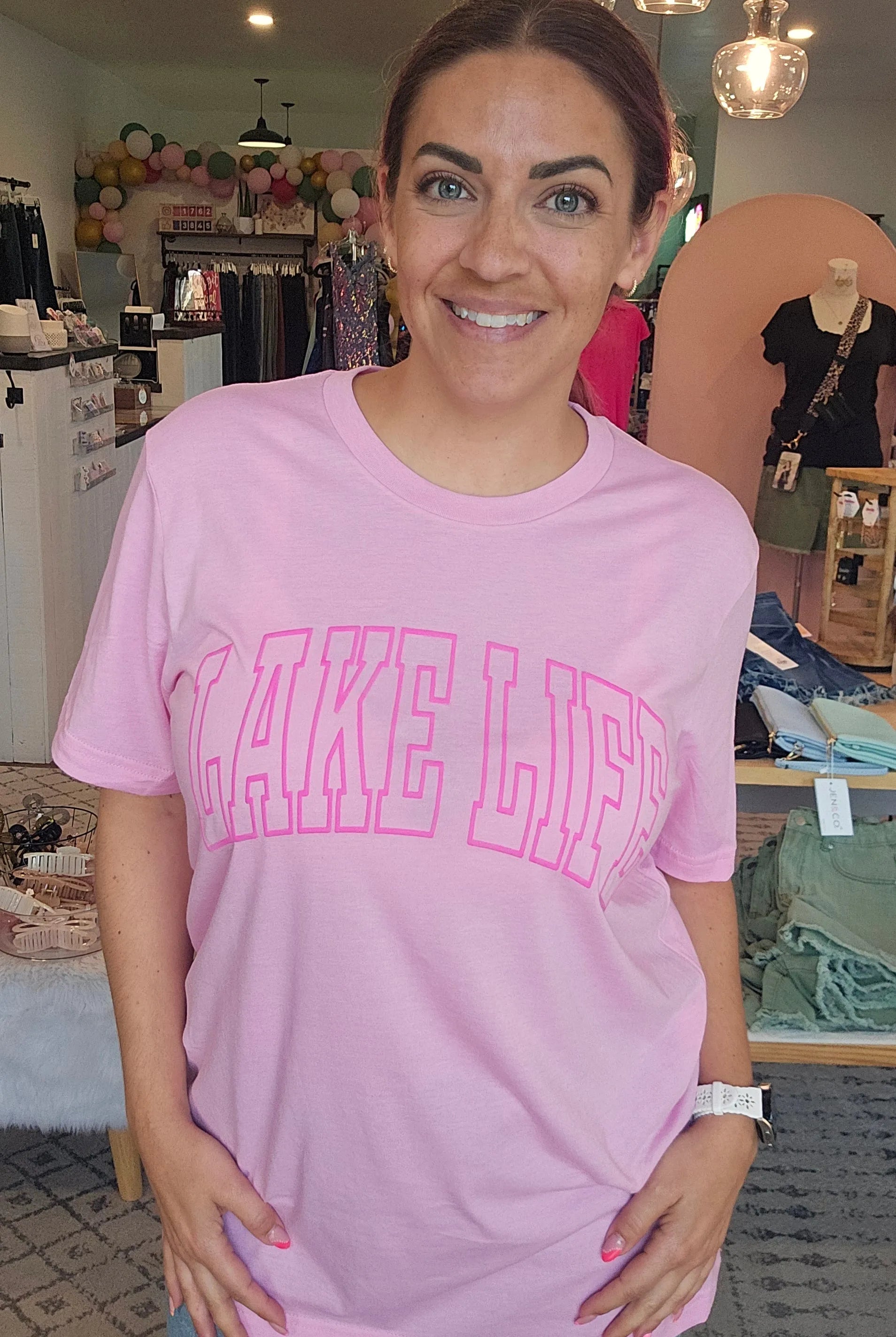 Shop Puff Print Lake Life Graphic Tee- at Ruby Joy Boutique, a Women's Clothing Store in Pickerington, Ohio