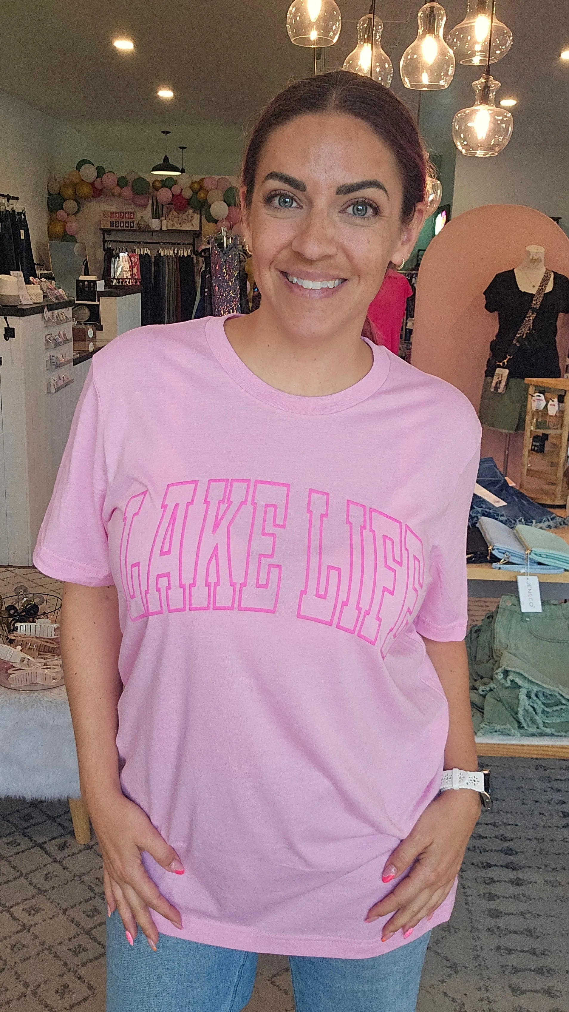 Shop Puff Print Lake Life Graphic Tee- at Ruby Joy Boutique, a Women's Clothing Store in Pickerington, Ohio