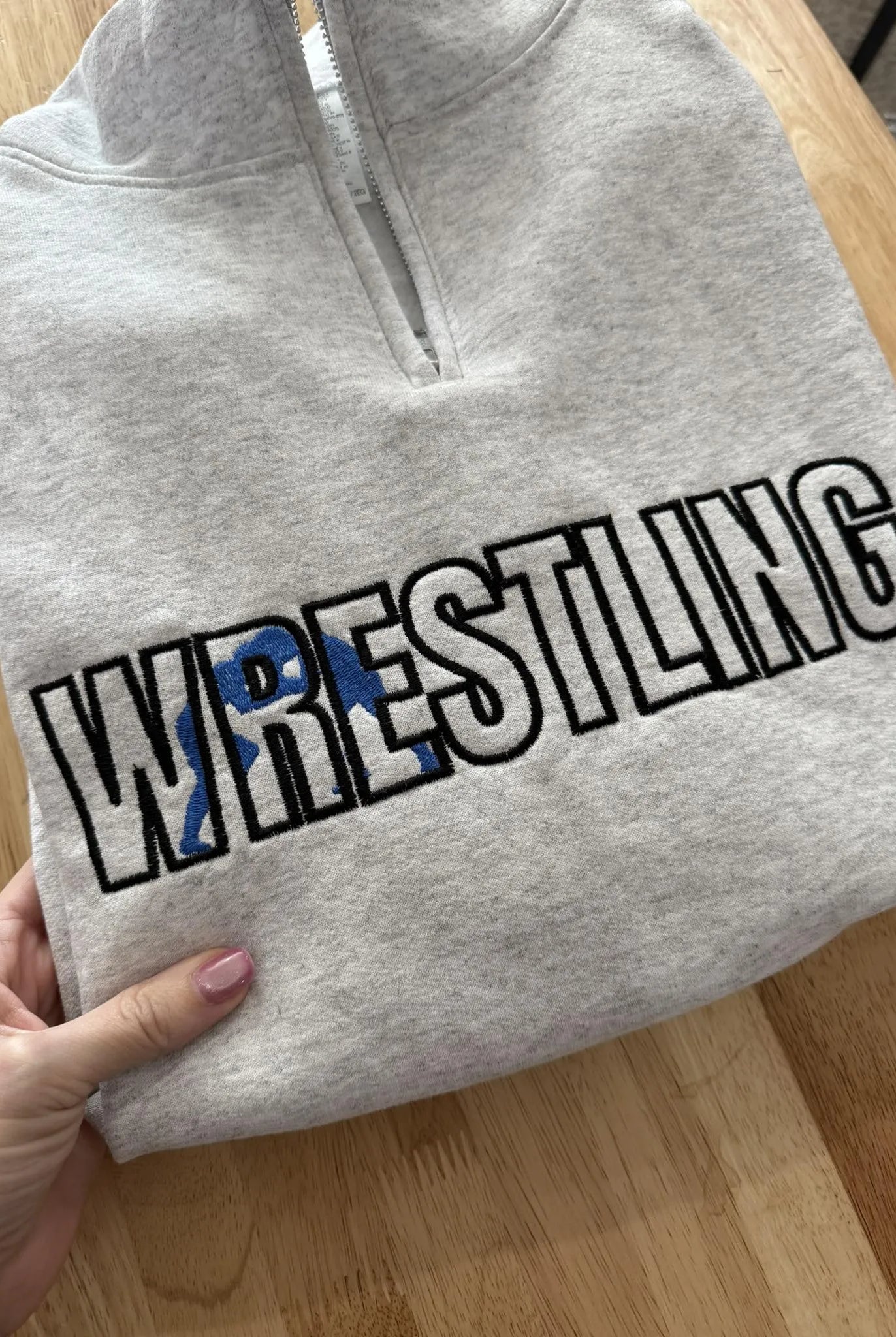 Shop Quarter-Zip Embroidered Sports Sweatshirt-S at Ruby Joy Boutique, a Women's Clothing Store in Pickerington, Ohio