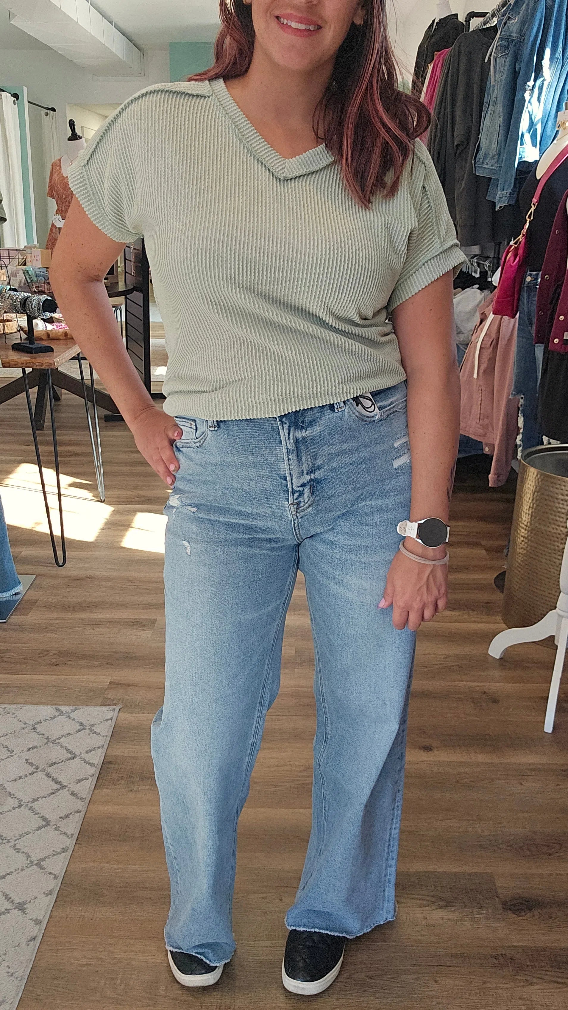 Shop Quinny Wide Leg Jeans | Mica Denim-Jeans at Ruby Joy Boutique, a Women's Clothing Store in Pickerington, Ohio