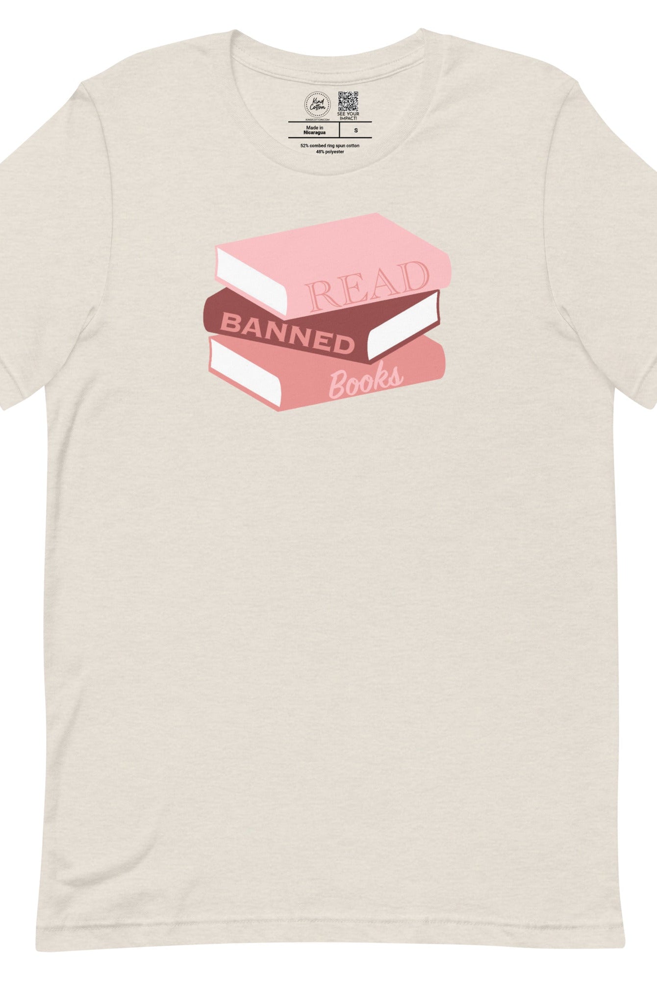 Shop Read Banned Books Stack Classic Tee | Kind Cotton-Oatmeal at Ruby Joy Boutique, a Women's Clothing Store in Pickerington, Ohio