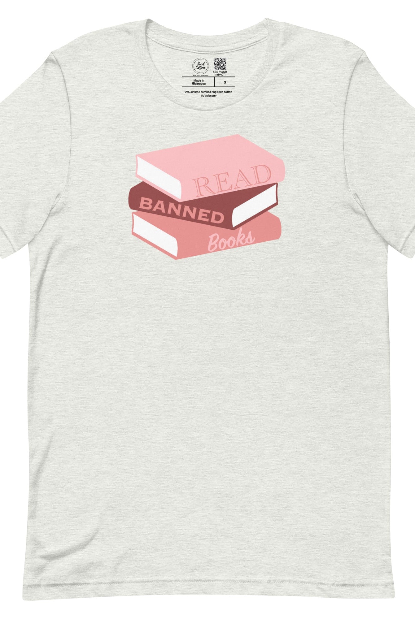 Shop Read Banned Books Stack Classic Tee | Kind Cotton-Grey at Ruby Joy Boutique, a Women's Clothing Store in Pickerington, Ohio