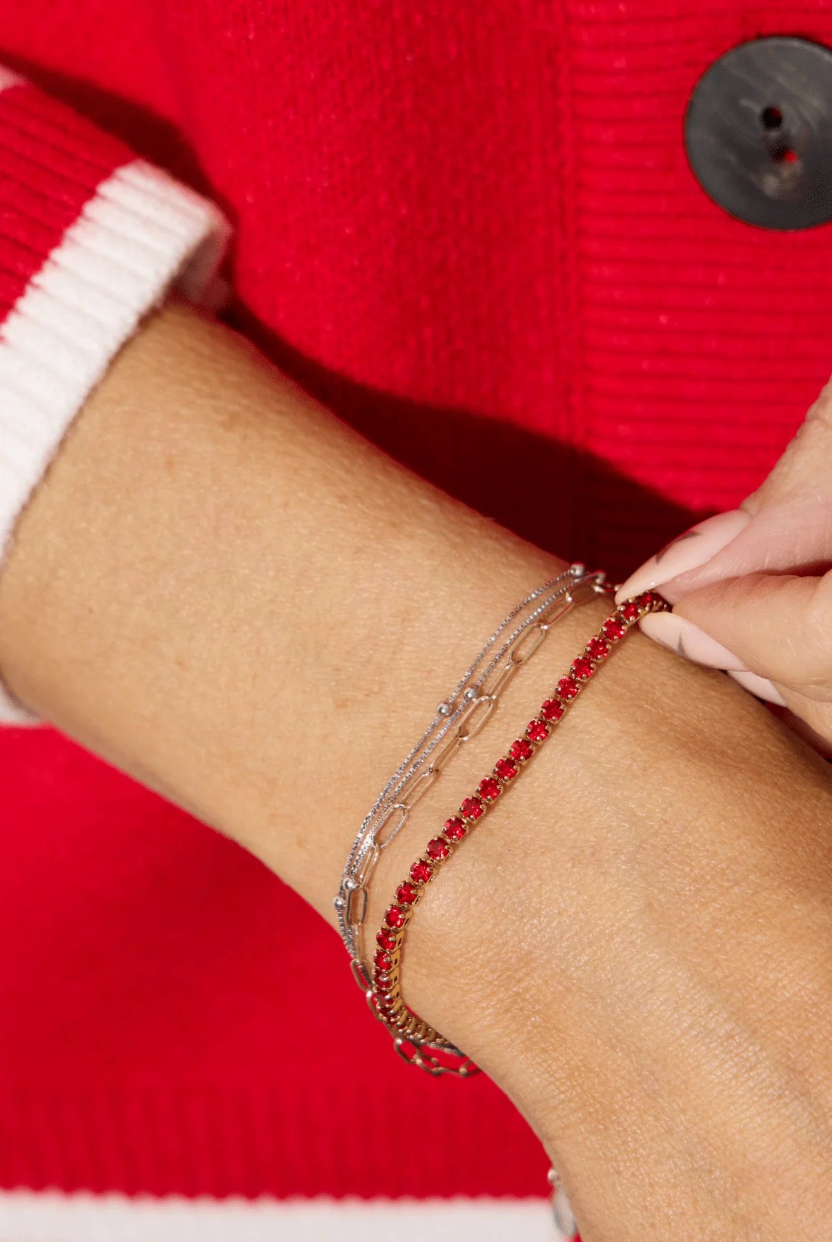 Shop Red Tennis Bracelet- at Ruby Joy Boutique, a Women's Clothing Store in Pickerington, Ohio