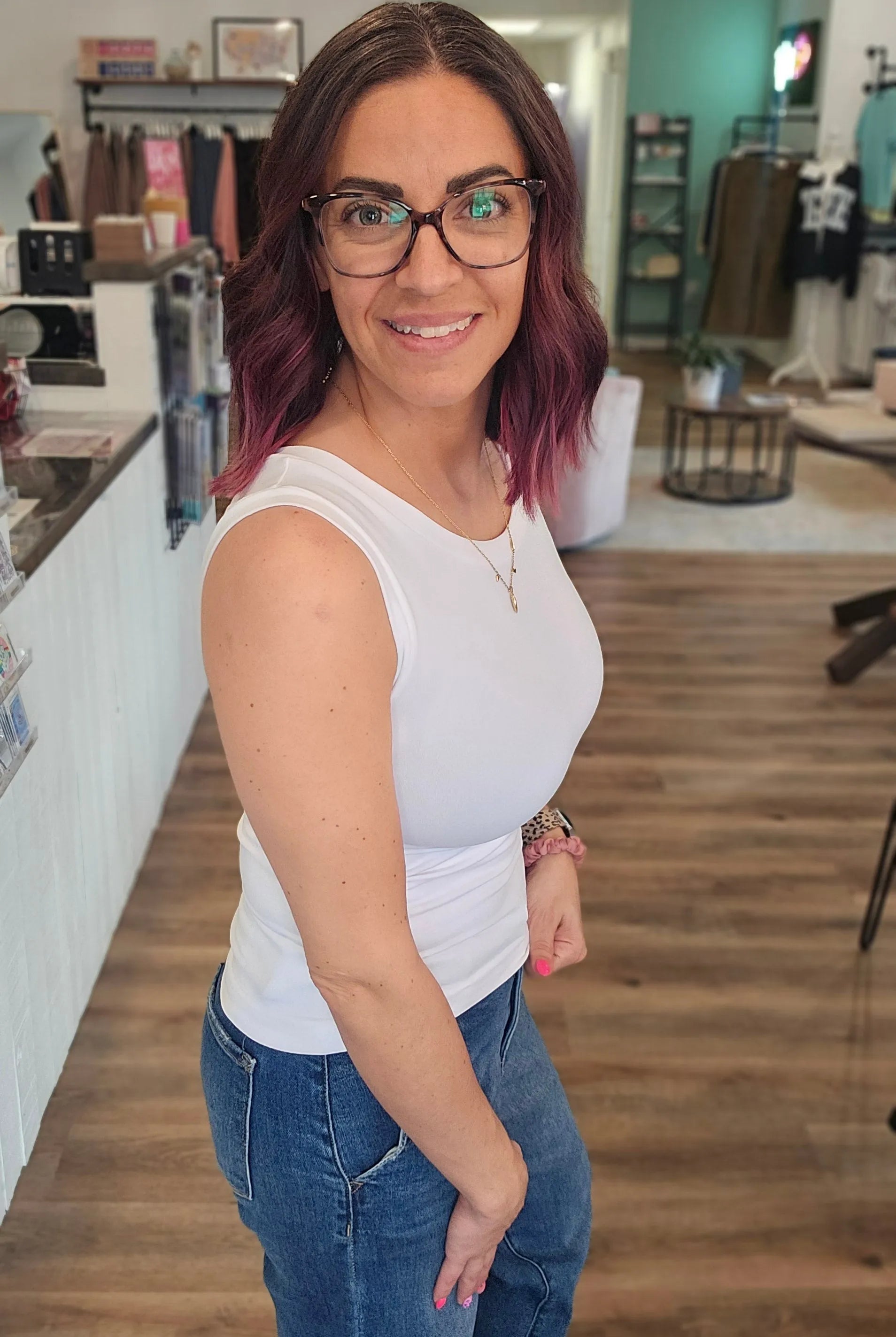 Shop Reversible High Low Neckline Seamless Tank- at Ruby Joy Boutique, a Women's Clothing Store in Pickerington, Ohio