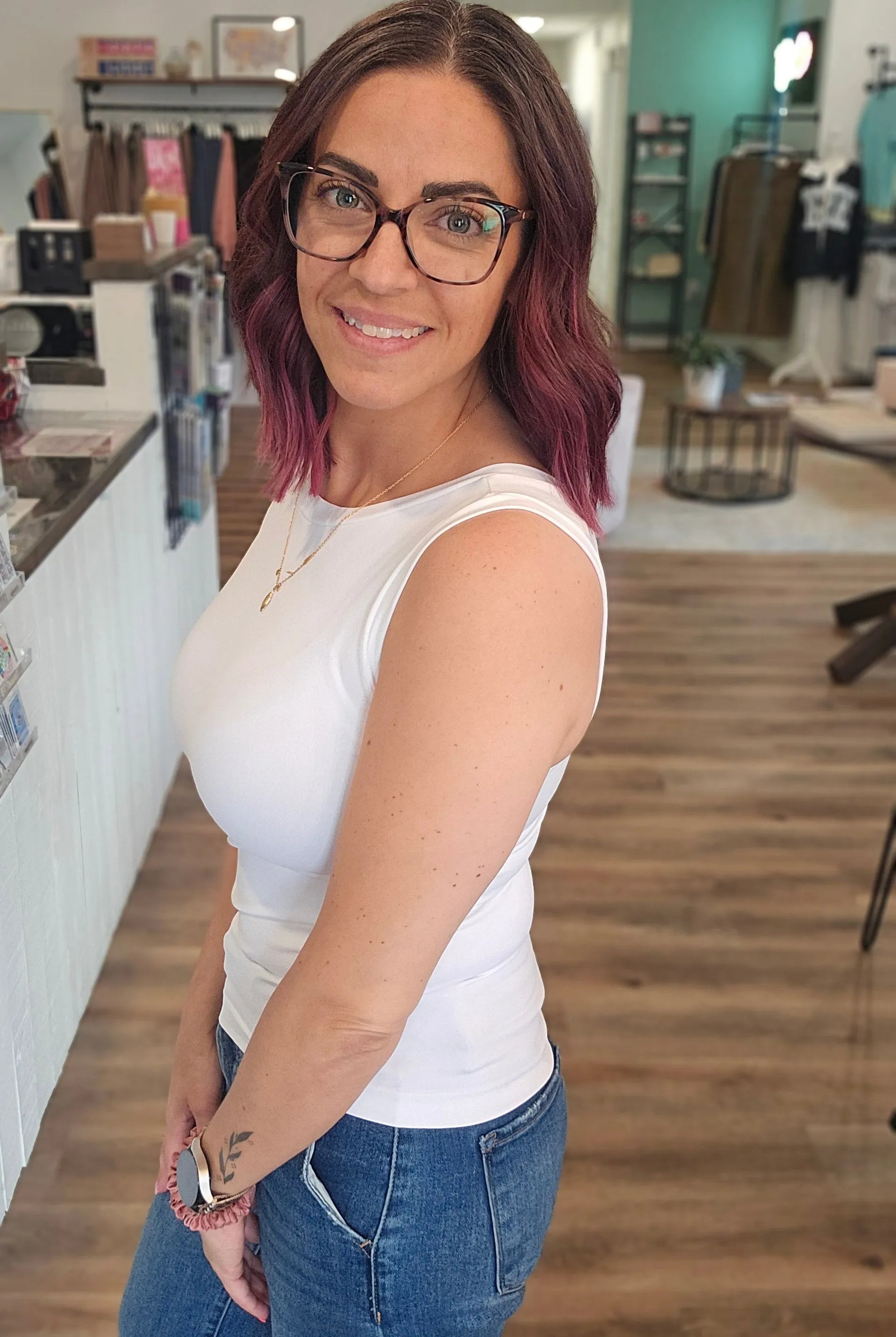 Shop Reversible High Low Neckline Seamless Tank- at Ruby Joy Boutique, a Women's Clothing Store in Pickerington, Ohio