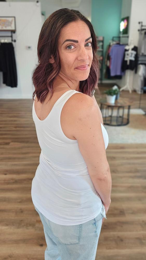 Shop Reversible U or V-Neck Seamless Tank | Long- at Ruby Joy Boutique, a Women's Clothing Store in Pickerington, Ohio