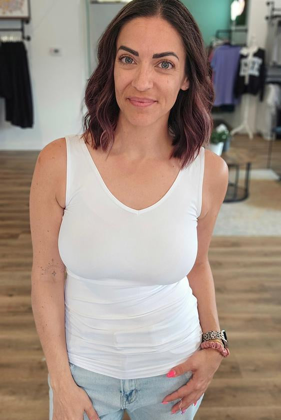 Shop Reversible U or V-Neck Seamless Tank | Long- at Ruby Joy Boutique, a Women's Clothing Store in Pickerington, Ohio