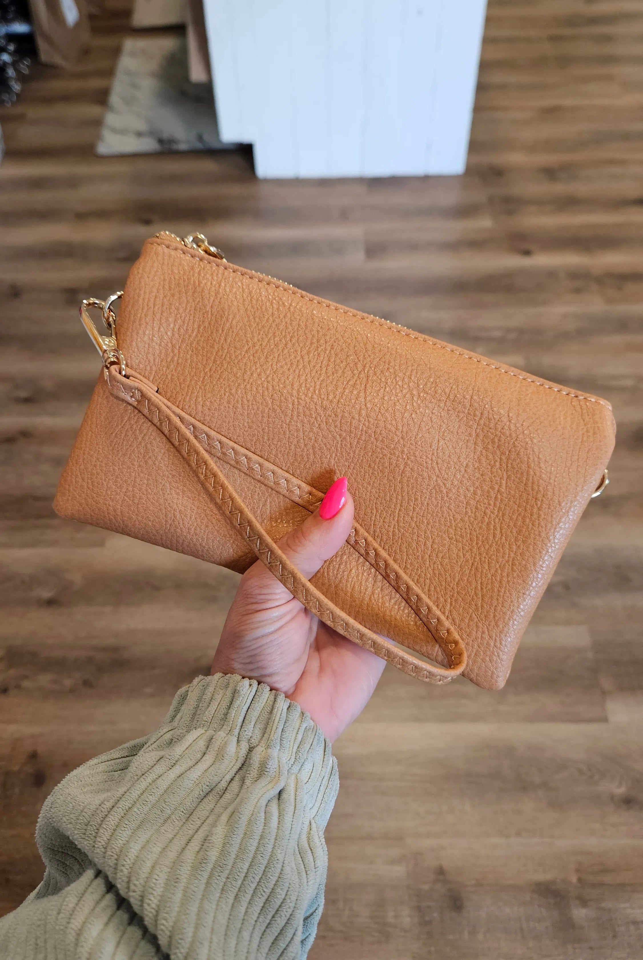Shop Riley Crossbody/Wristlet Purse - Camel- at Ruby Joy Boutique, a Women's Clothing Store in Pickerington, Ohio
