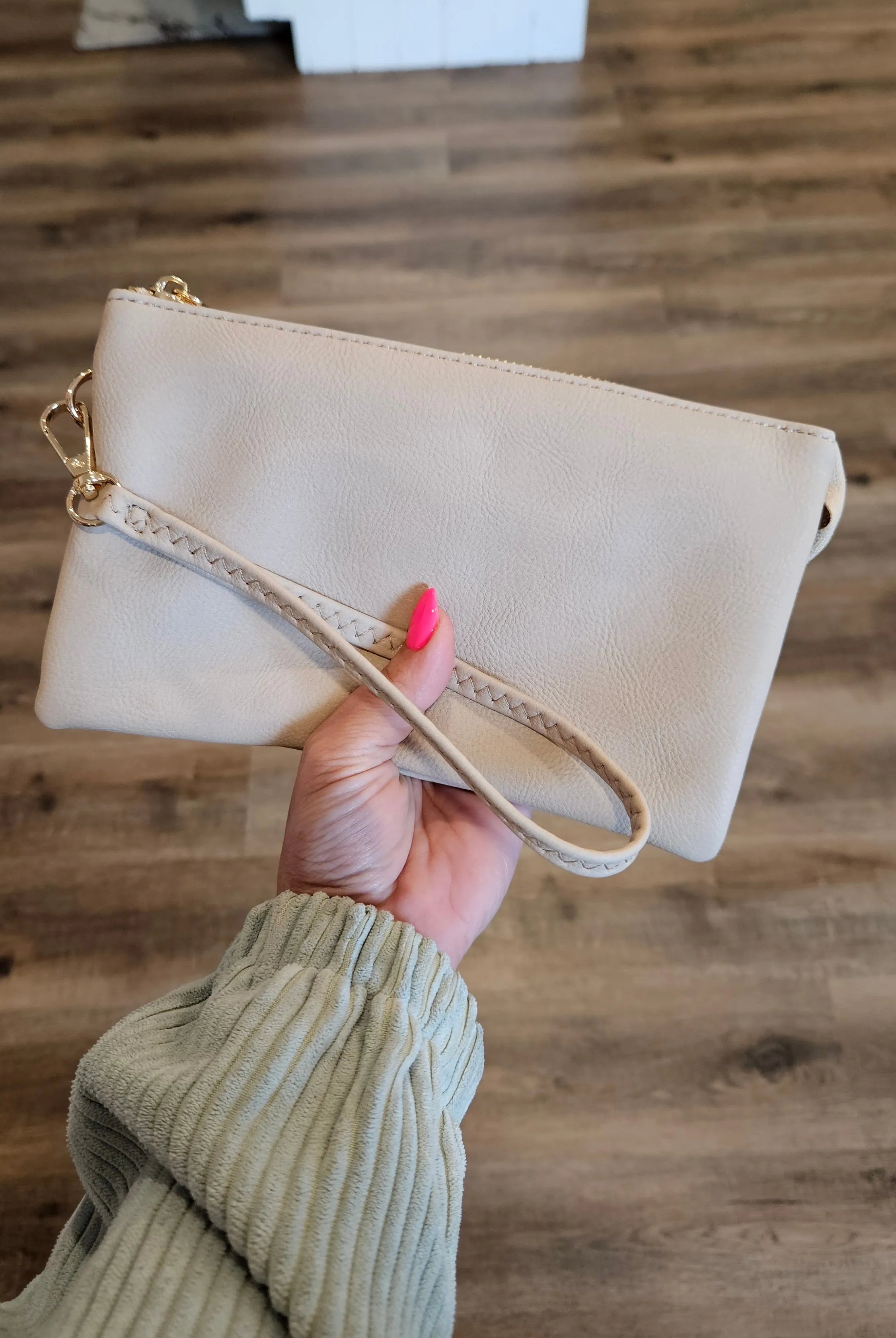 Shop Riley Crossbody/Wristlet Purse - Light Beige- at Ruby Joy Boutique, a Women's Clothing Store in Pickerington, Ohio