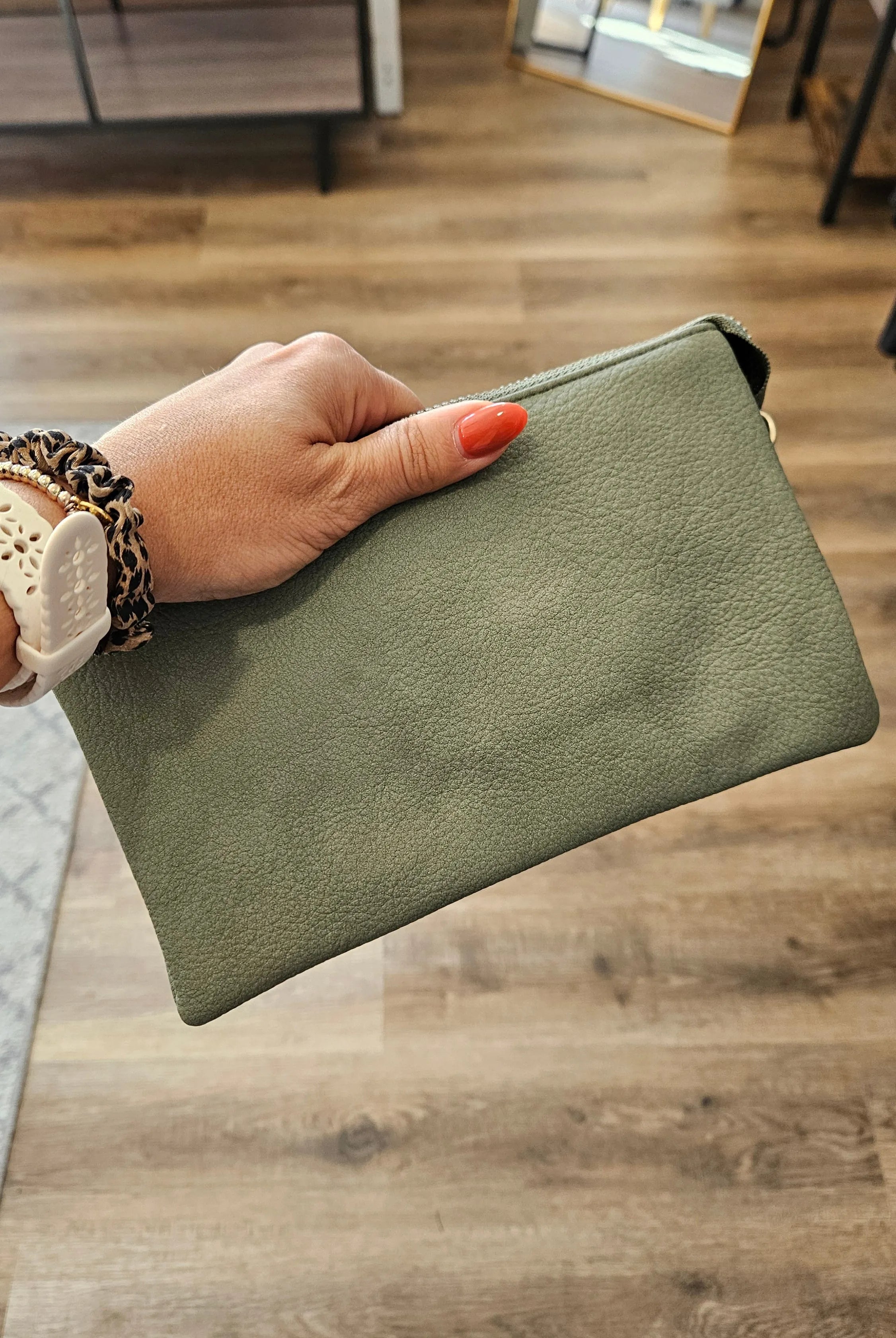 Shop Riley Crossbody/Wristlet Purses-Army Green at Ruby Joy Boutique, a Women's Clothing Store in Pickerington, Ohio