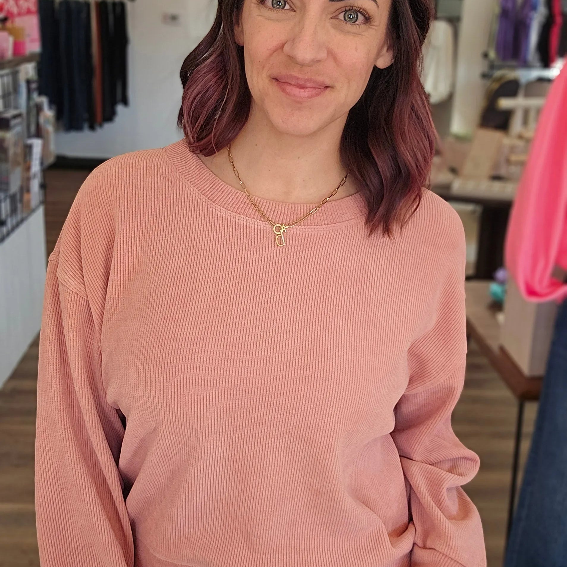 Shop Round Neck Corded Top - Rose- at Ruby Joy Boutique, a Women's Clothing Store in Pickerington, Ohio