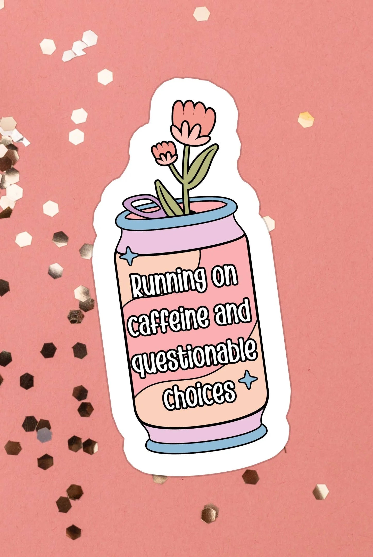 Shop Running on Coffee and Questionable Choices | Waterproof Vinyl Sticker- at Ruby Joy Boutique, a Women's Clothing Store in Pickerington, Ohio