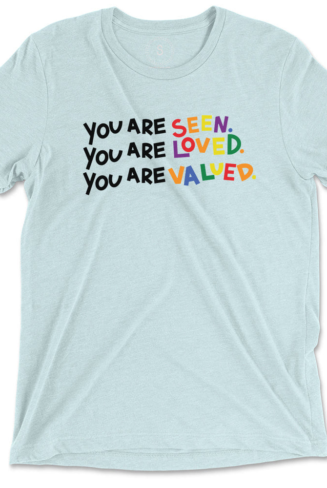 Shop Seen, Loved, Valued Classic Tee | Kind Cotton-Light Blue at Ruby Joy Boutique, a Women's Clothing Store in Pickerington, Ohio