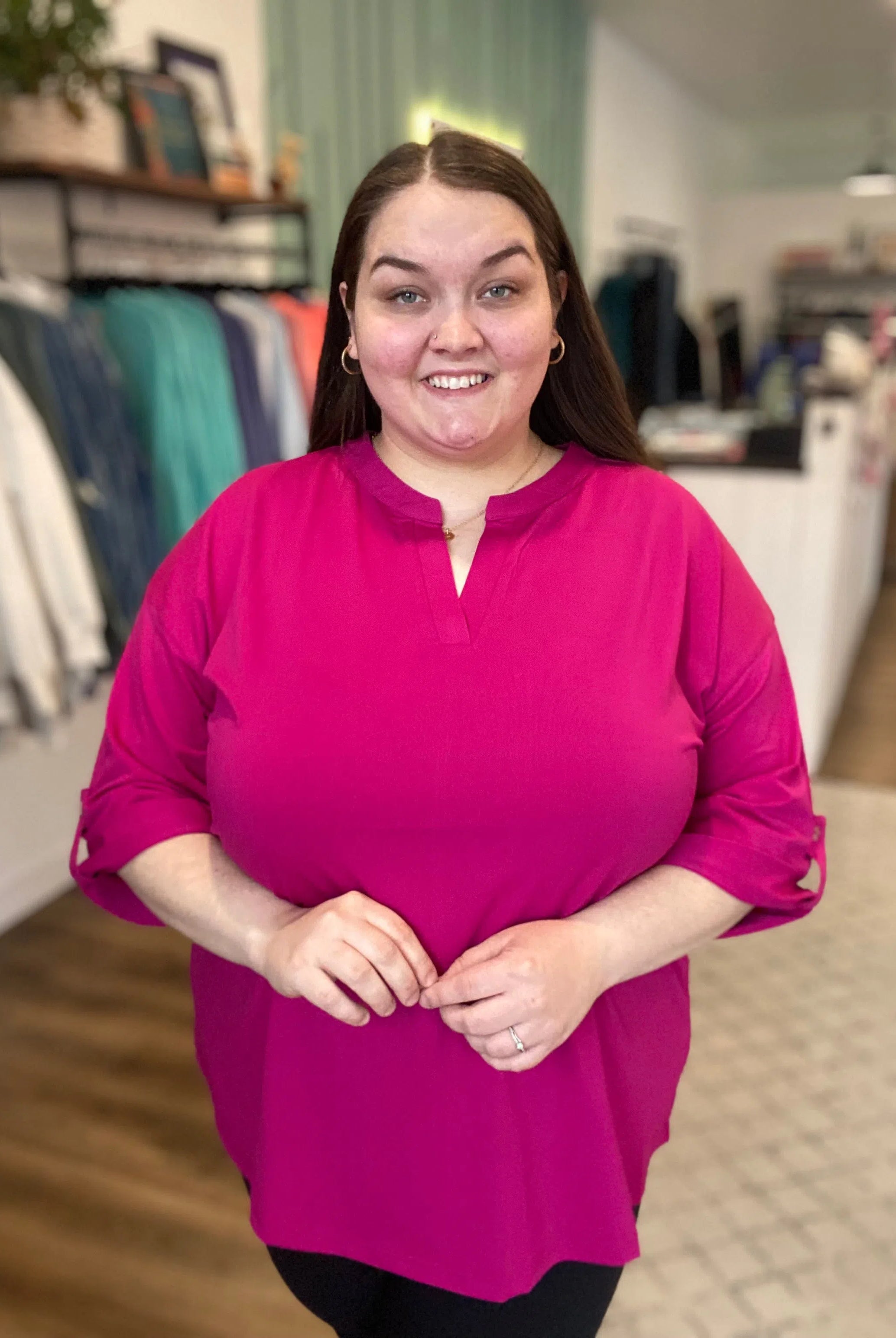 Shop Serena Tab-Sleeve Top- at Ruby Joy Boutique, a Women's Clothing Store in Pickerington, Ohio
