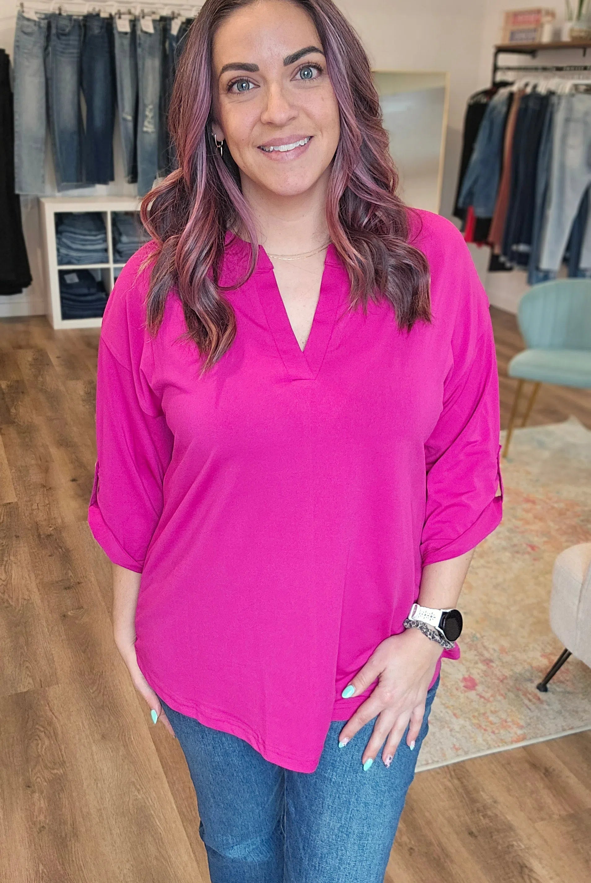 Shop Serena Tab-Sleeve Top- at Ruby Joy Boutique, a Women's Clothing Store in Pickerington, Ohio