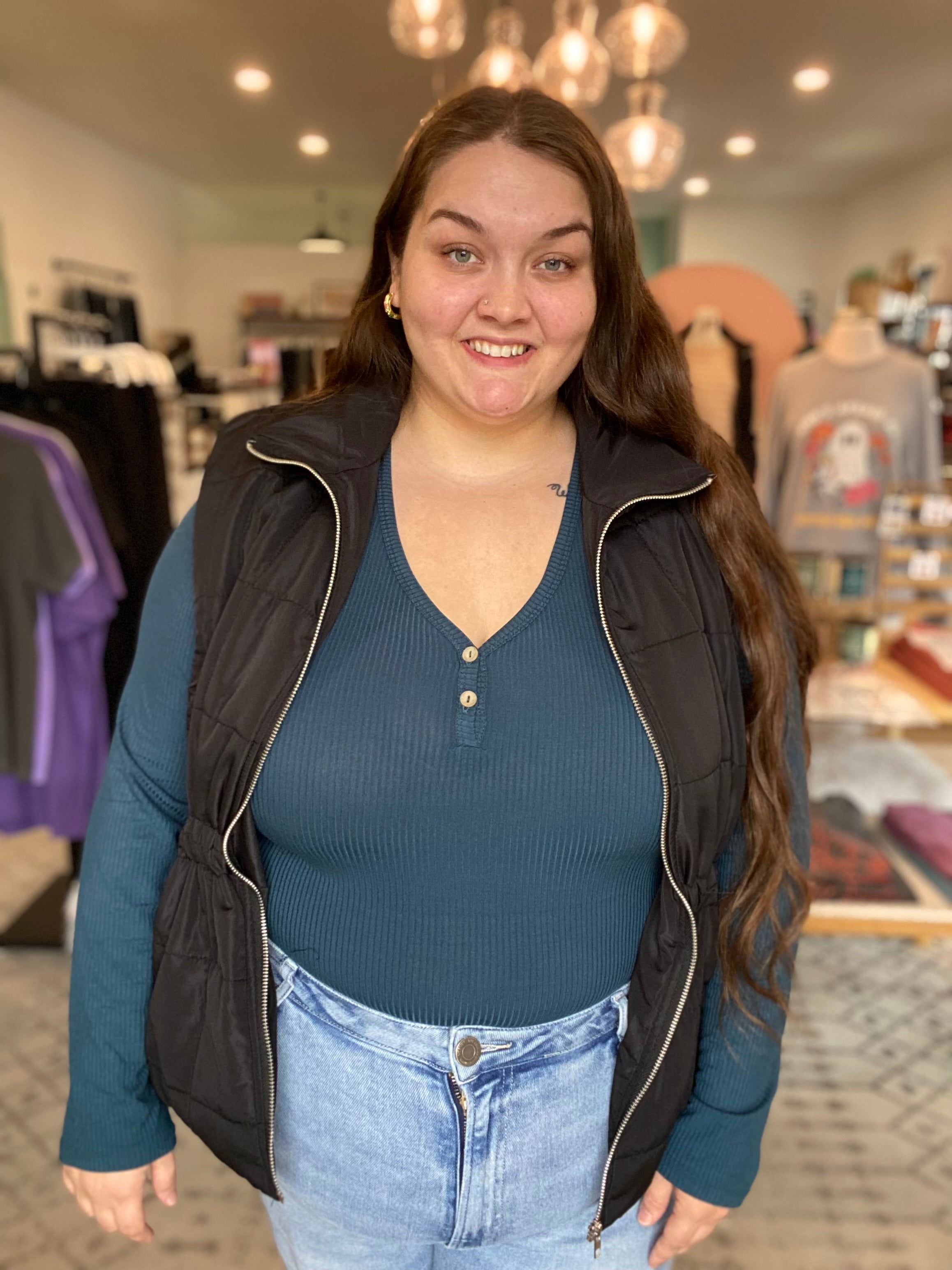 Shop Side Tie Quilted Puffer Vest - Black- at Ruby Joy Boutique, a Women's Clothing Store in Pickerington, Ohio