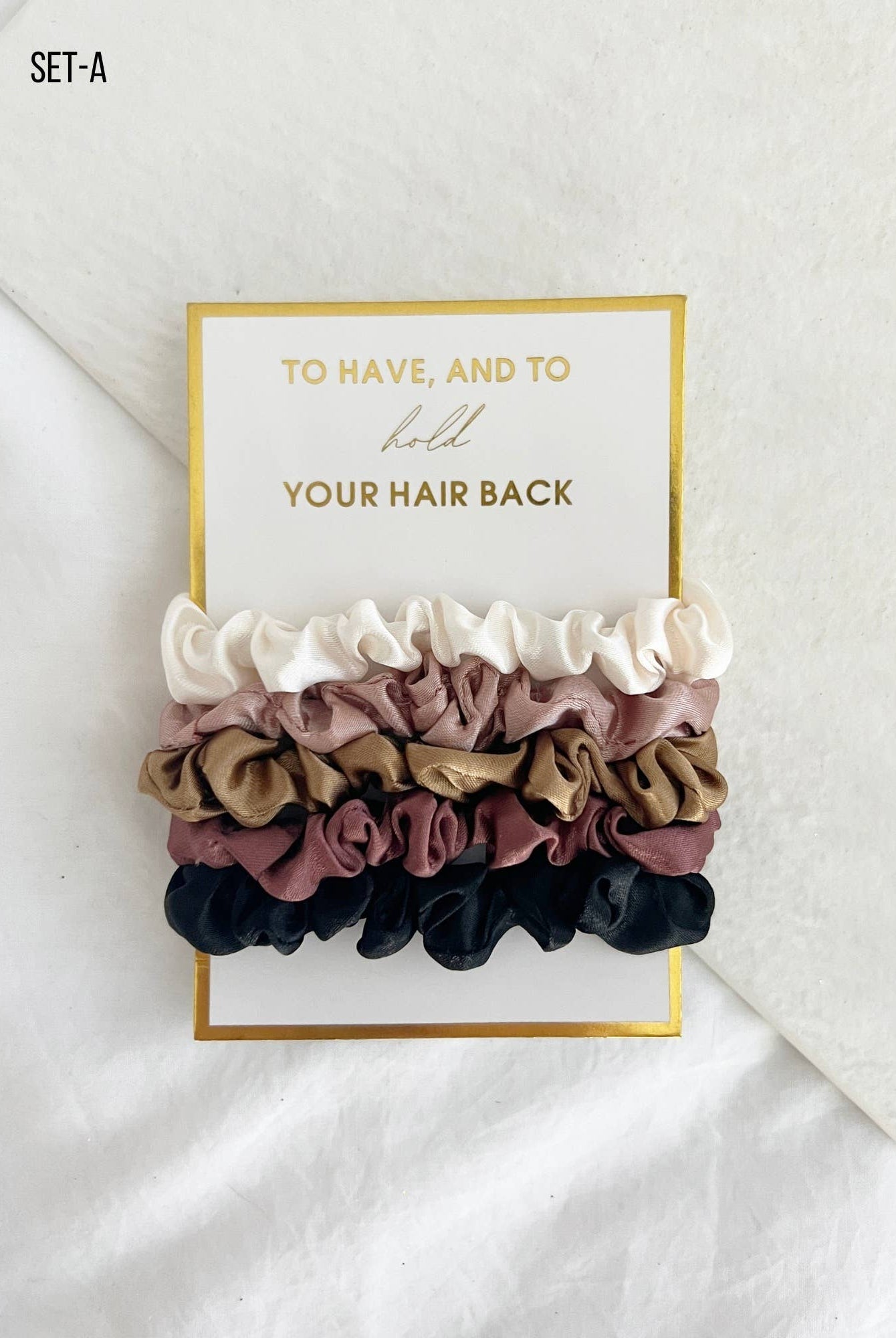 Shop Silky Mini Scrunchies - Set of 5-Brown Mix at Ruby Joy Boutique, a Women's Clothing Store in Pickerington, Ohio