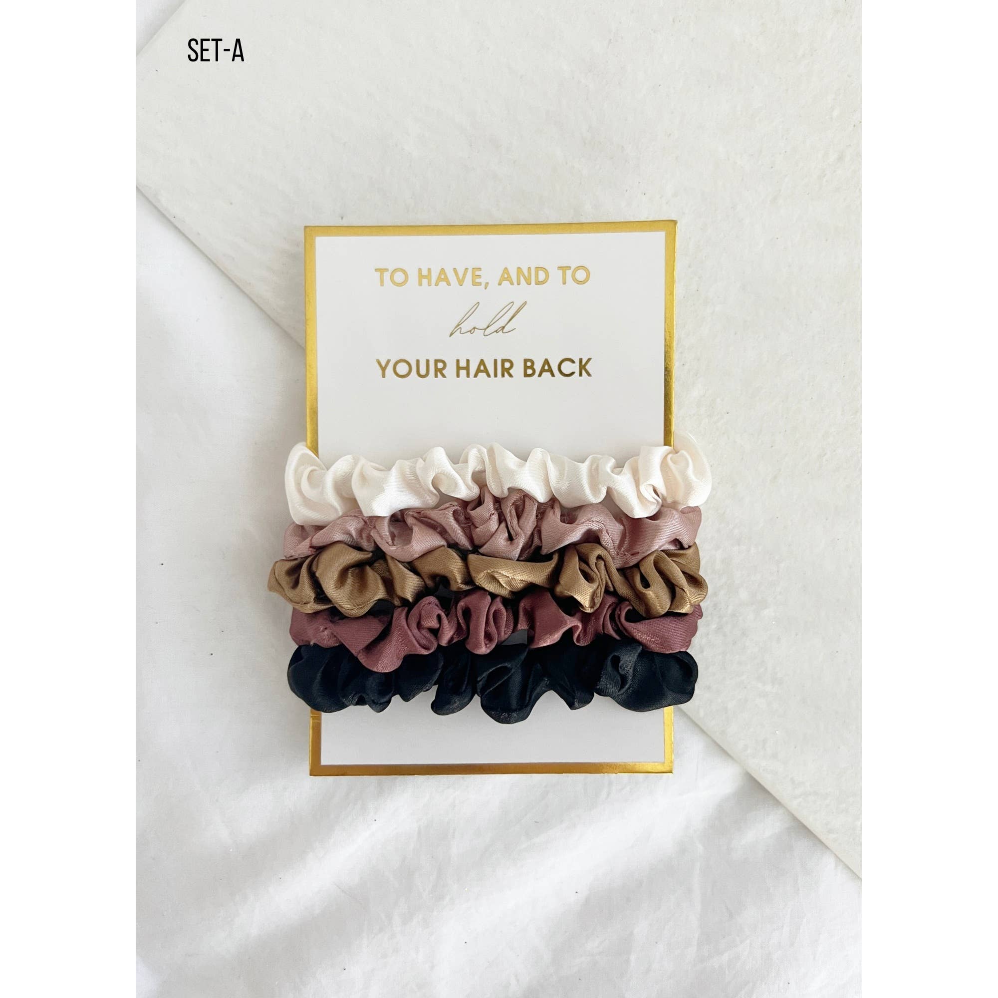 Shop Silky Mini Scrunchies - Set of 5-Brown Mix at Ruby Joy Boutique, a Women's Clothing Store in Pickerington, Ohio